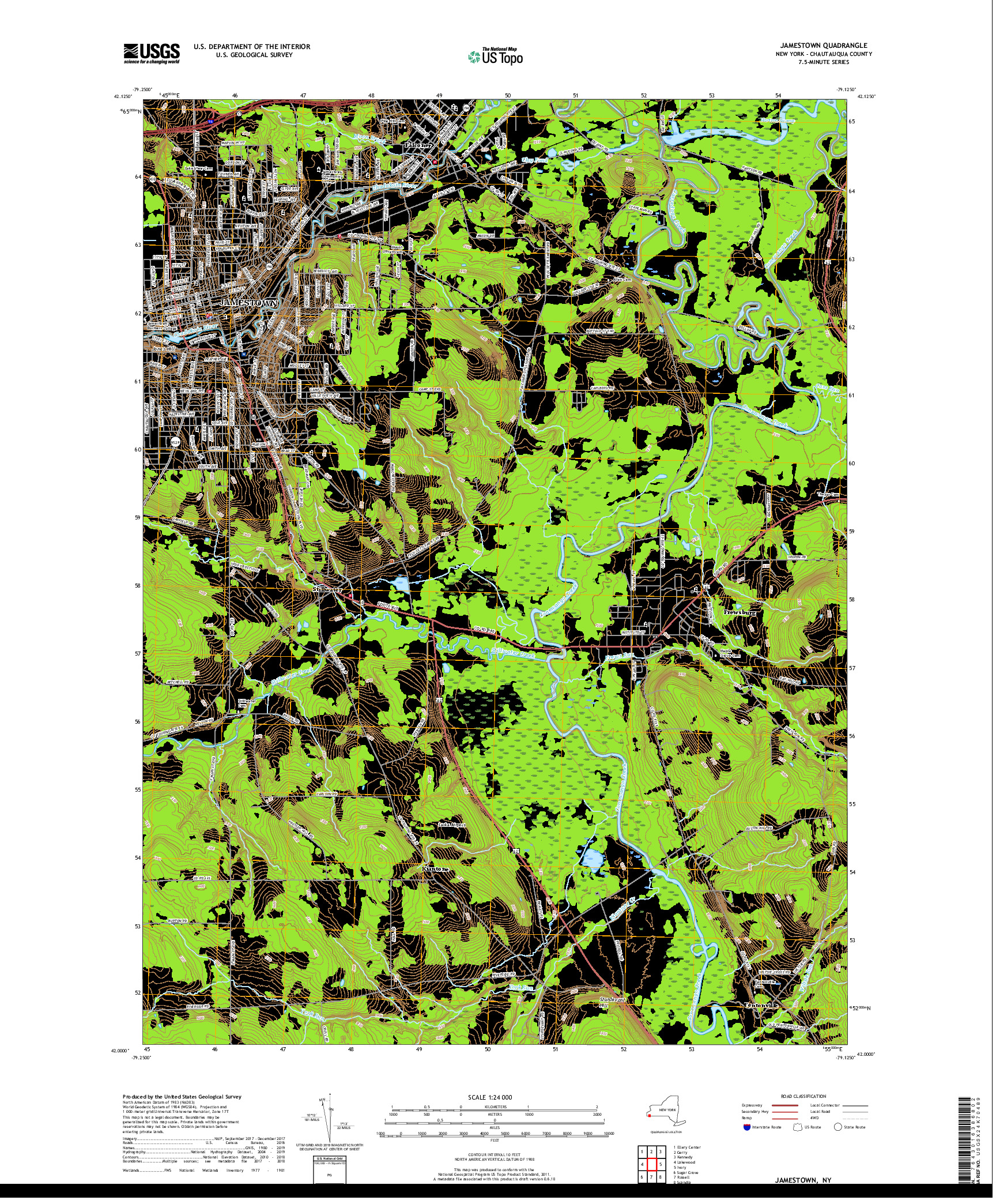 USGS US TOPO 7.5-MINUTE MAP FOR JAMESTOWN, NY 2019