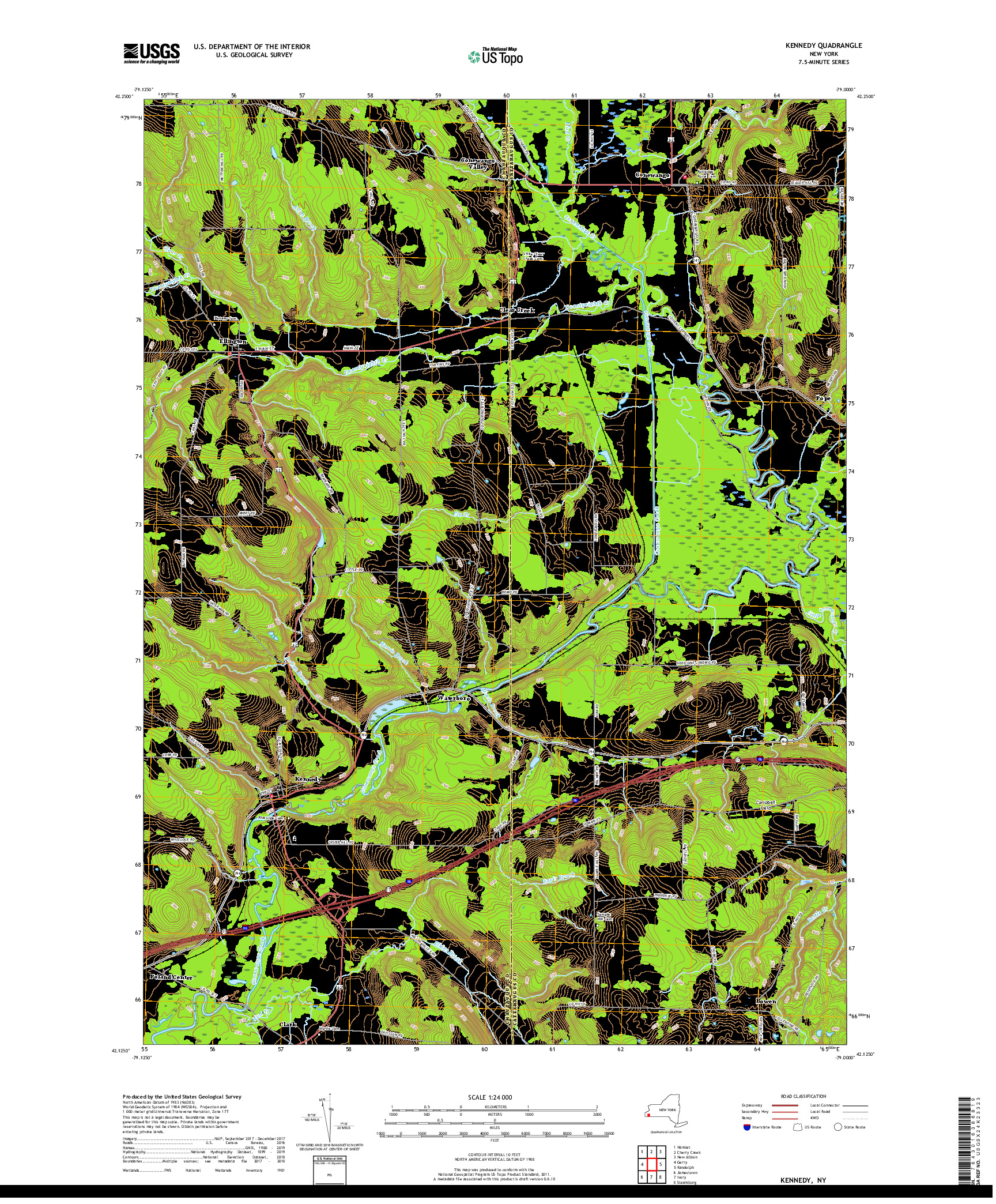 USGS US TOPO 7.5-MINUTE MAP FOR KENNEDY, NY 2019