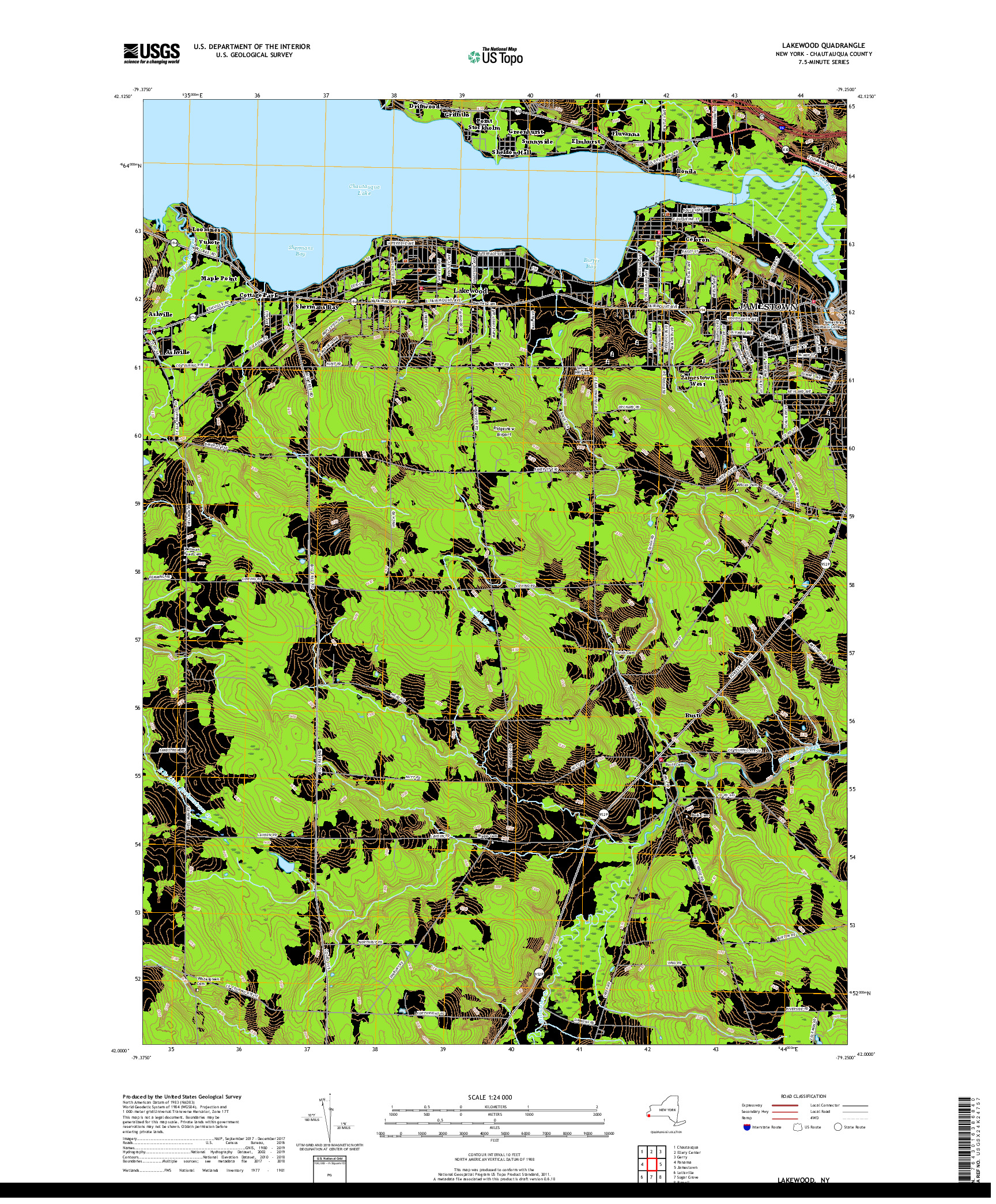 USGS US TOPO 7.5-MINUTE MAP FOR LAKEWOOD, NY 2019