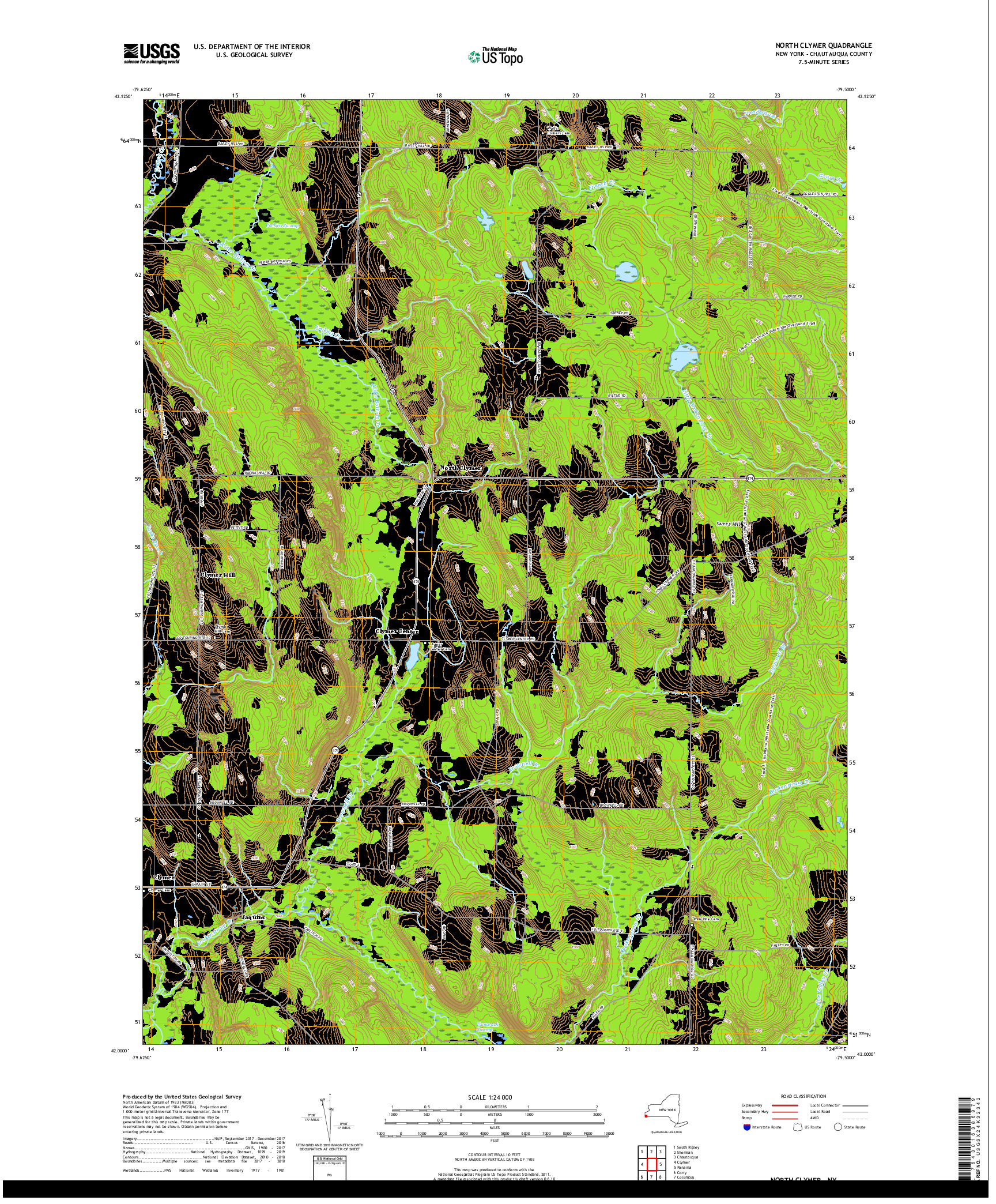 USGS US TOPO 7.5-MINUTE MAP FOR NORTH CLYMER, NY 2019