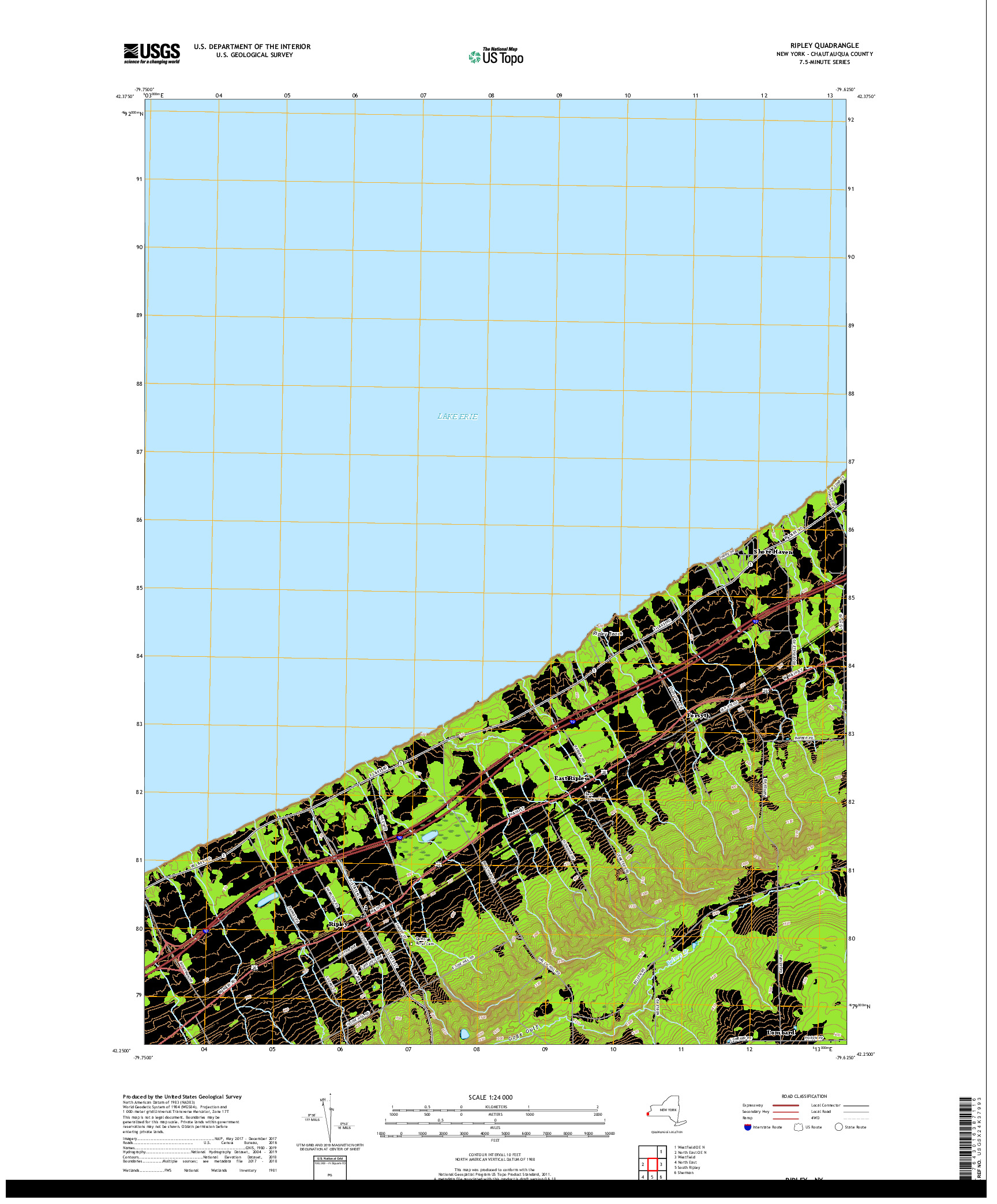 USGS US TOPO 7.5-MINUTE MAP FOR RIPLEY, NY 2019