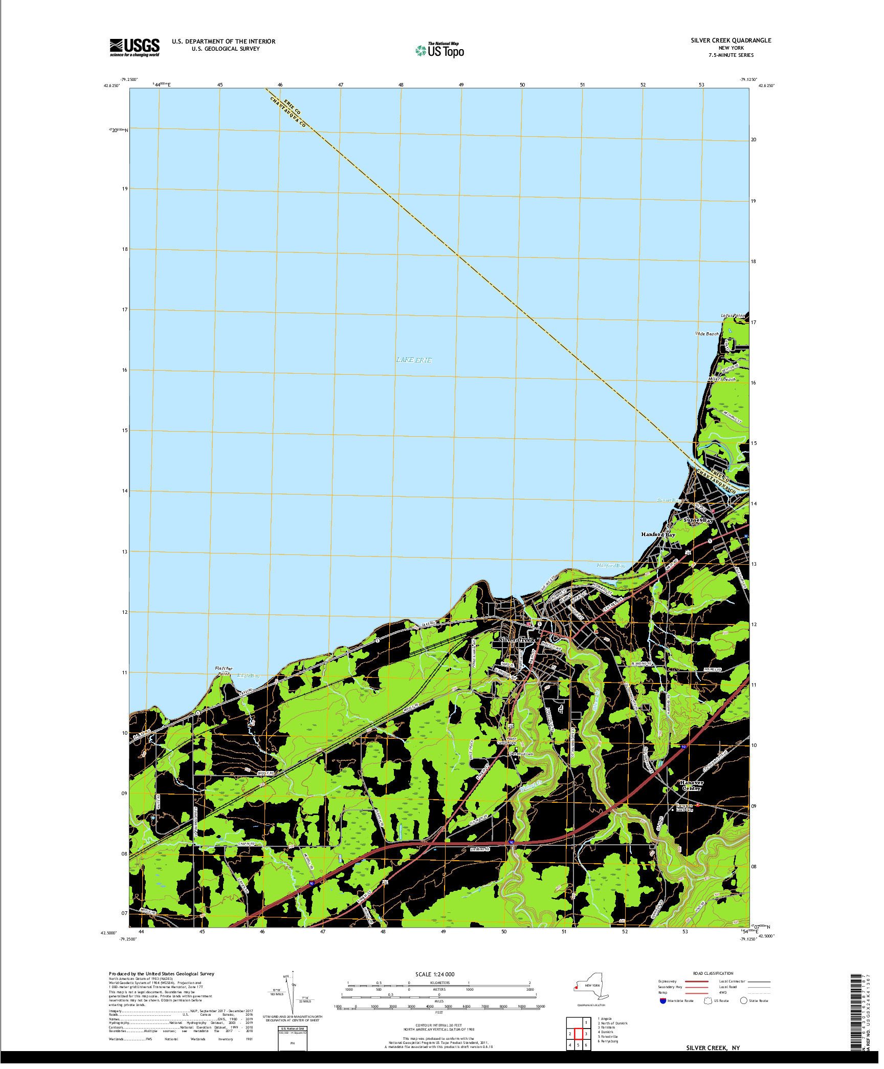 USGS US TOPO 7.5-MINUTE MAP FOR SILVER CREEK, NY 2019
