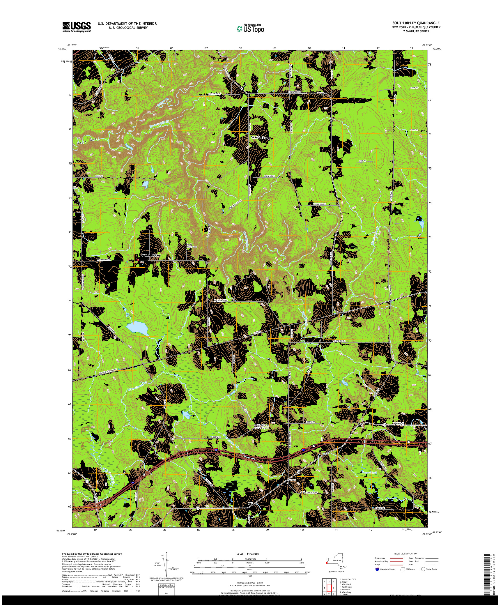 USGS US TOPO 7.5-MINUTE MAP FOR SOUTH RIPLEY, NY 2019