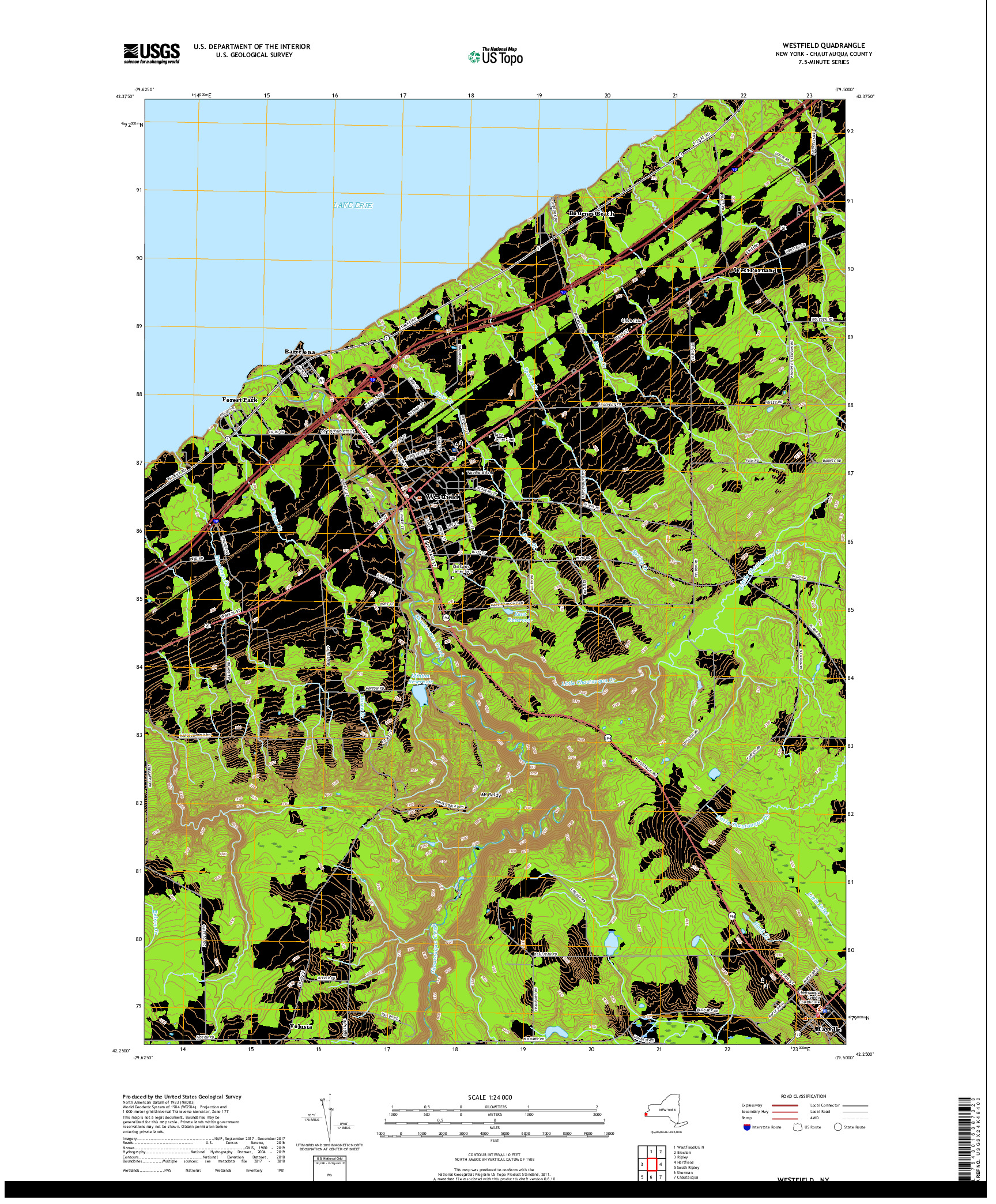 USGS US TOPO 7.5-MINUTE MAP FOR WESTFIELD, NY 2019