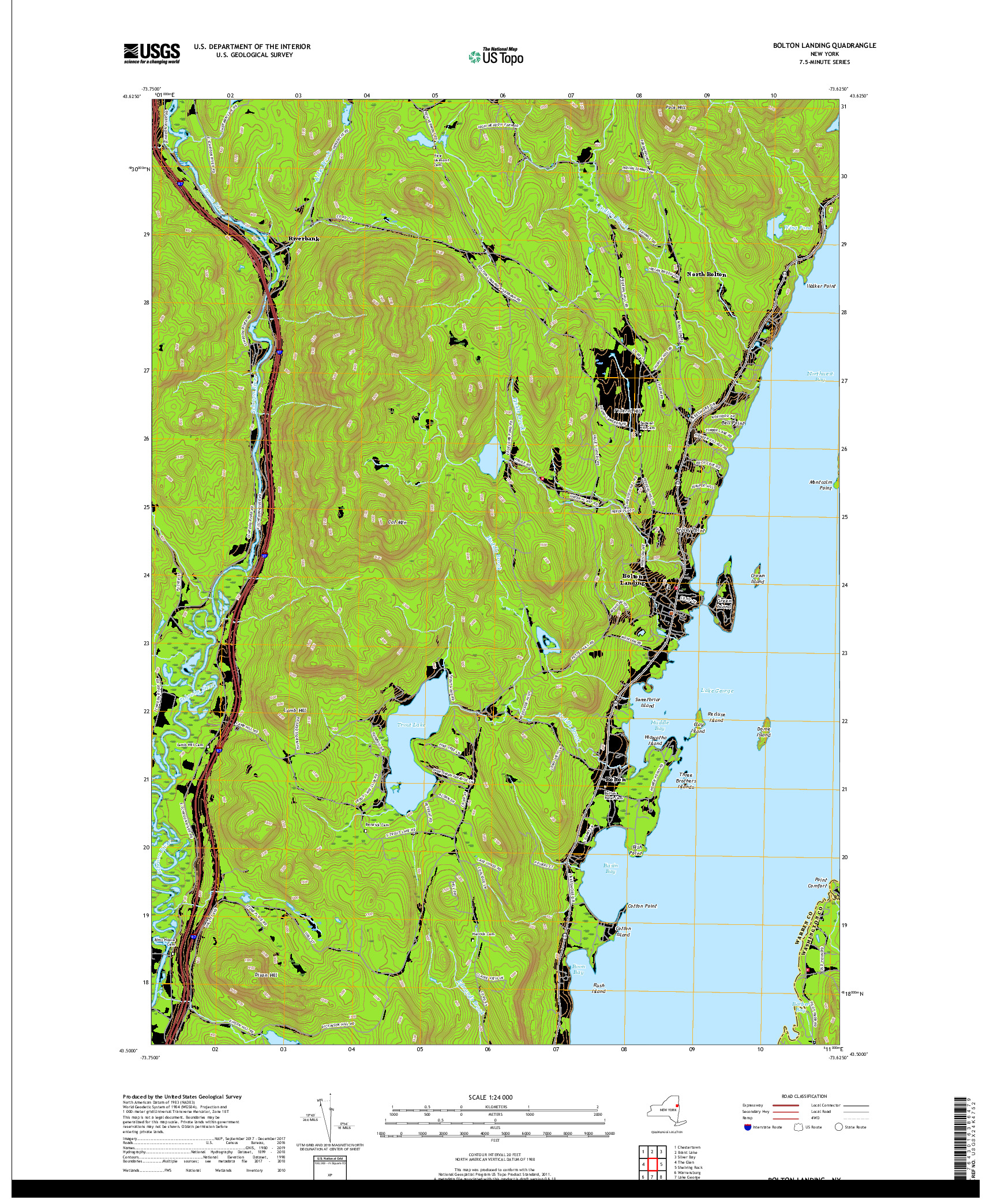 USGS US TOPO 7.5-MINUTE MAP FOR BOLTON LANDING, NY 2019
