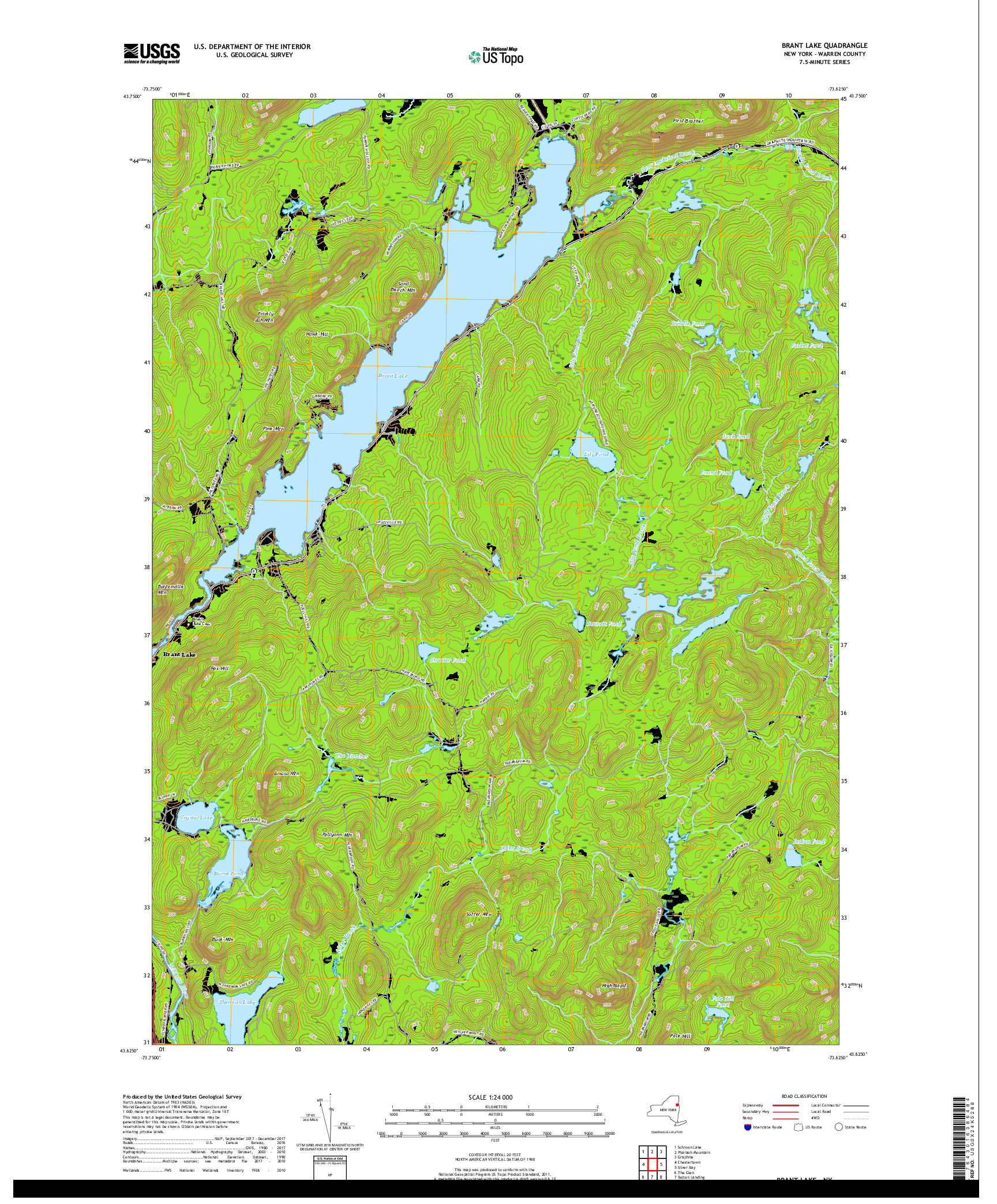 USGS US TOPO 7.5-MINUTE MAP FOR BRANT LAKE, NY 2019