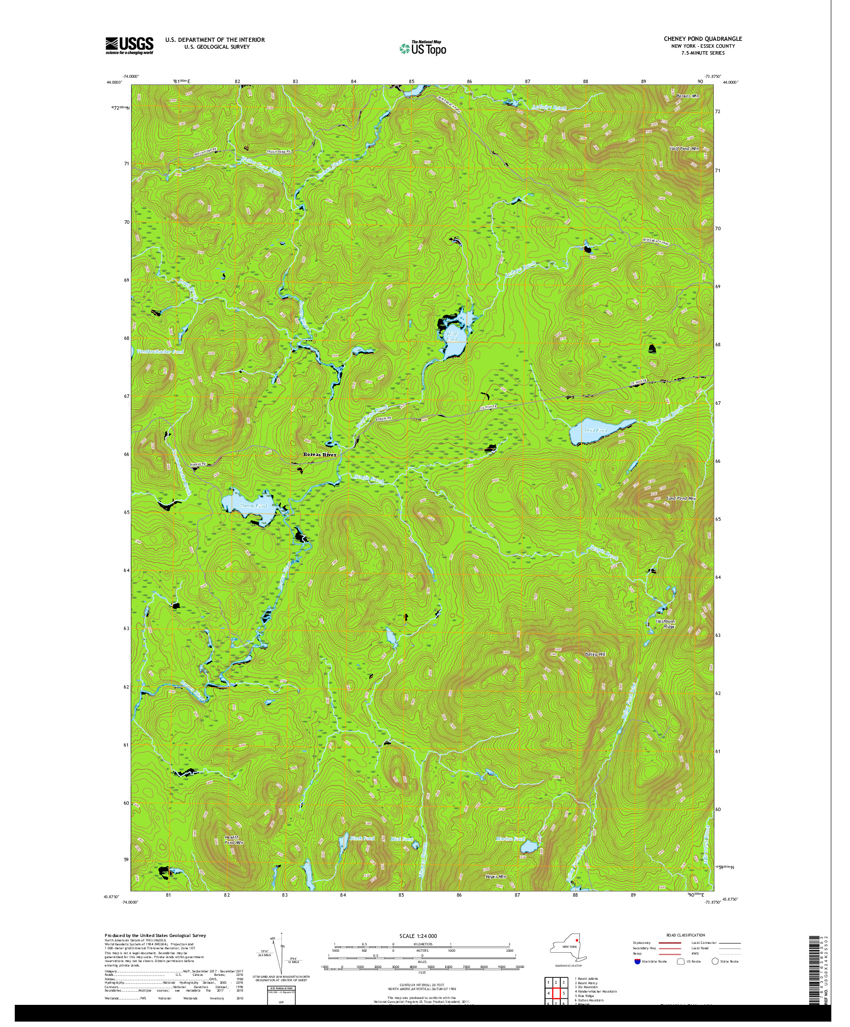 USGS US TOPO 7.5-MINUTE MAP FOR CHENEY POND, NY 2019