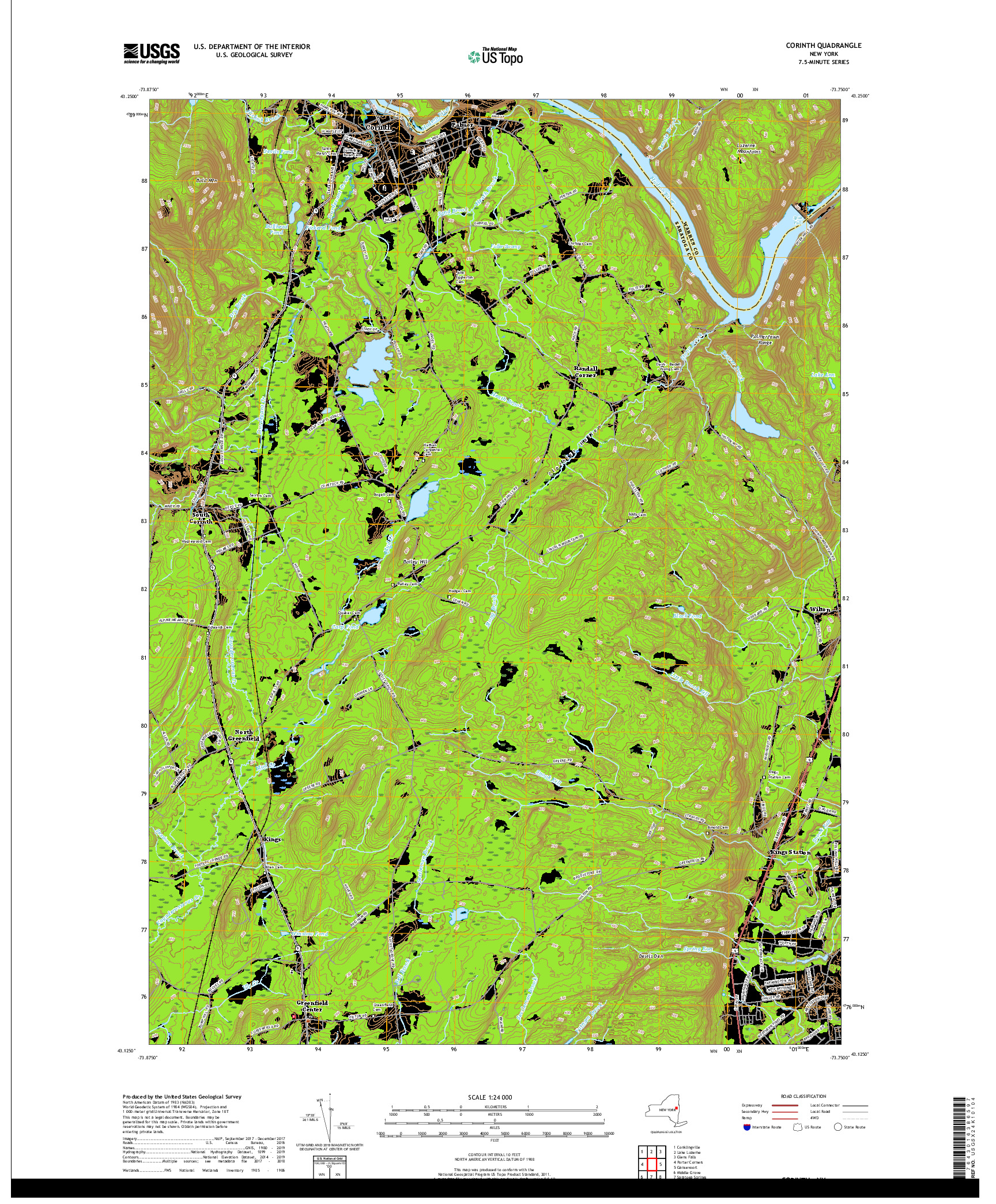 USGS US TOPO 7.5-MINUTE MAP FOR CORINTH, NY 2019