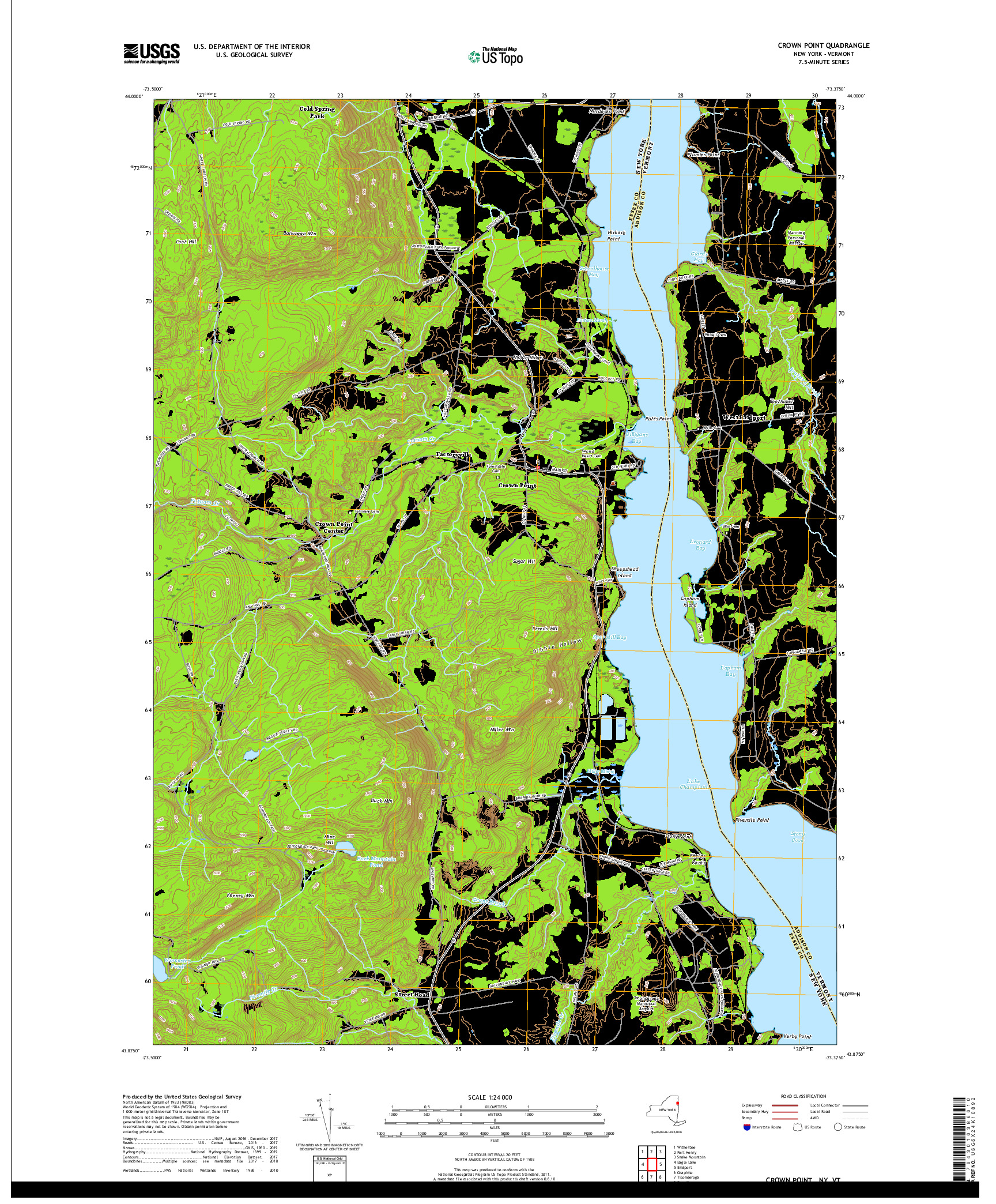 USGS US TOPO 7.5-MINUTE MAP FOR CROWN POINT, NY,VT 2019