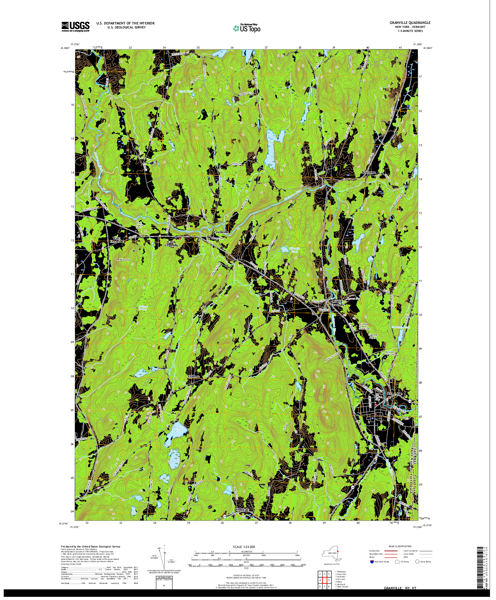 USGS US TOPO 7.5-MINUTE MAP FOR GRANVILLE, NY,VT 2019