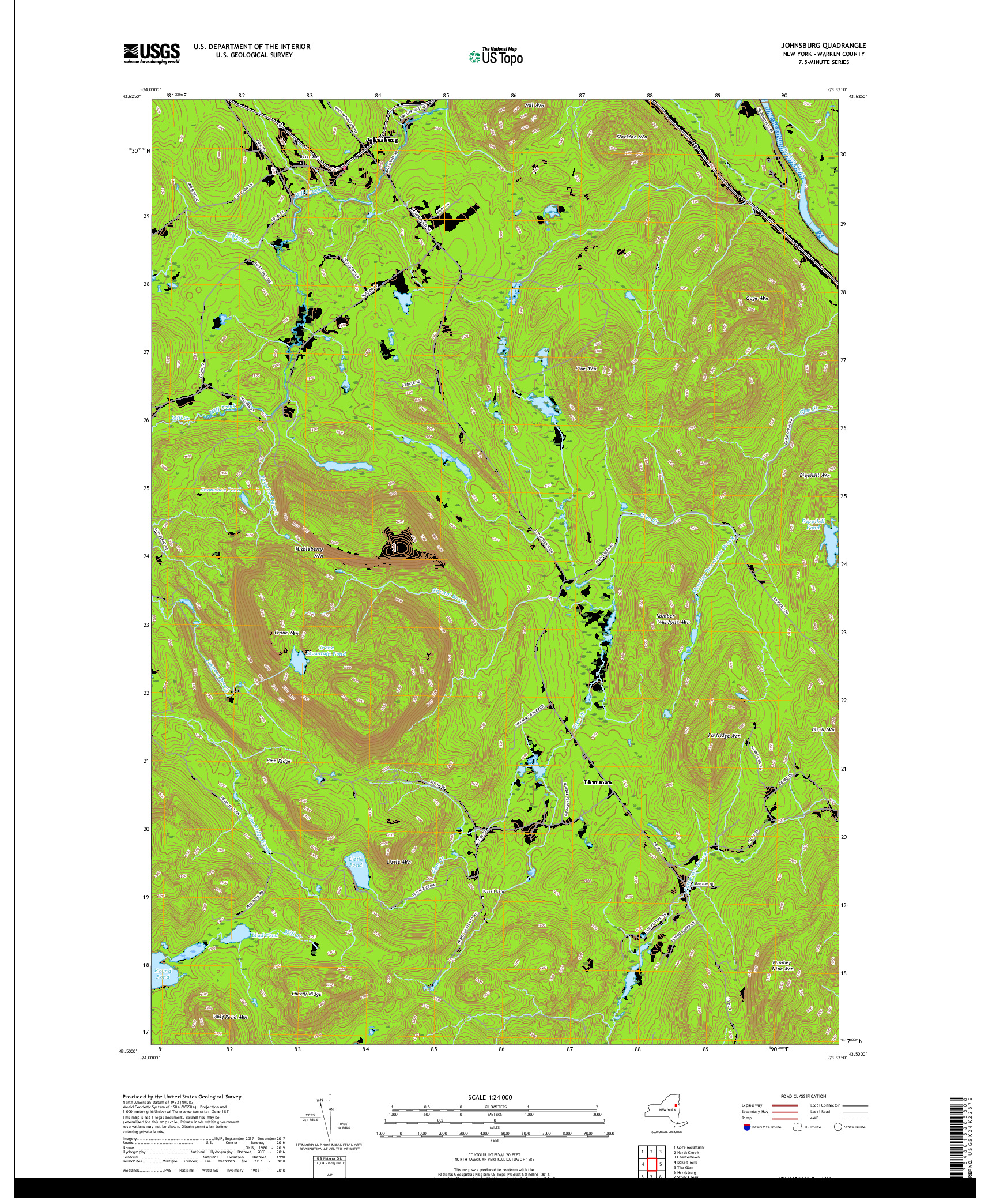 USGS US TOPO 7.5-MINUTE MAP FOR JOHNSBURG, NY 2019