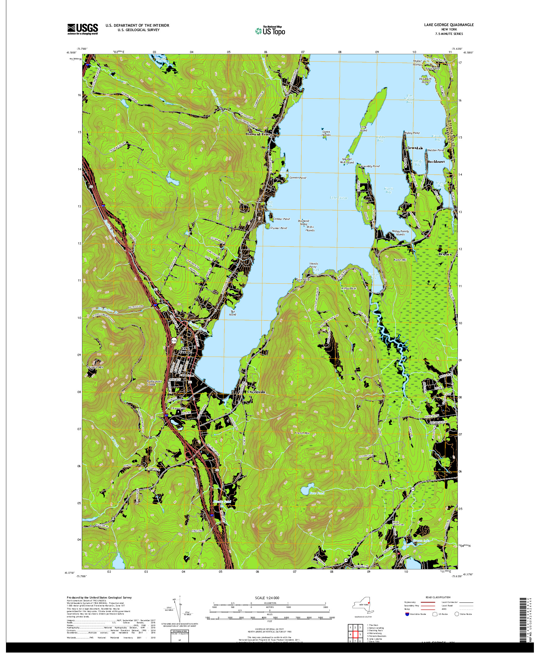 USGS US TOPO 7.5-MINUTE MAP FOR LAKE GEORGE, NY 2019