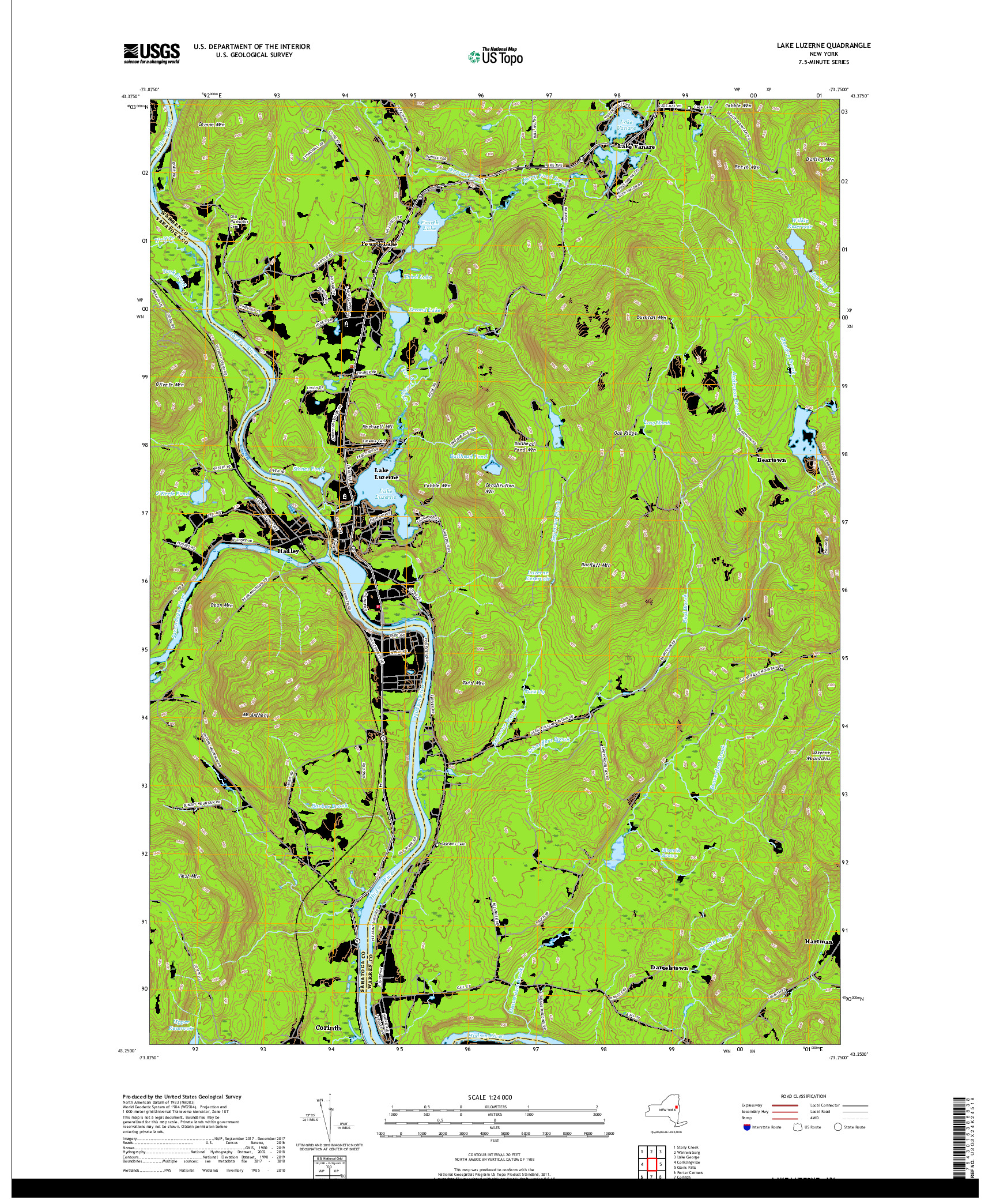 USGS US TOPO 7.5-MINUTE MAP FOR LAKE LUZERNE, NY 2019