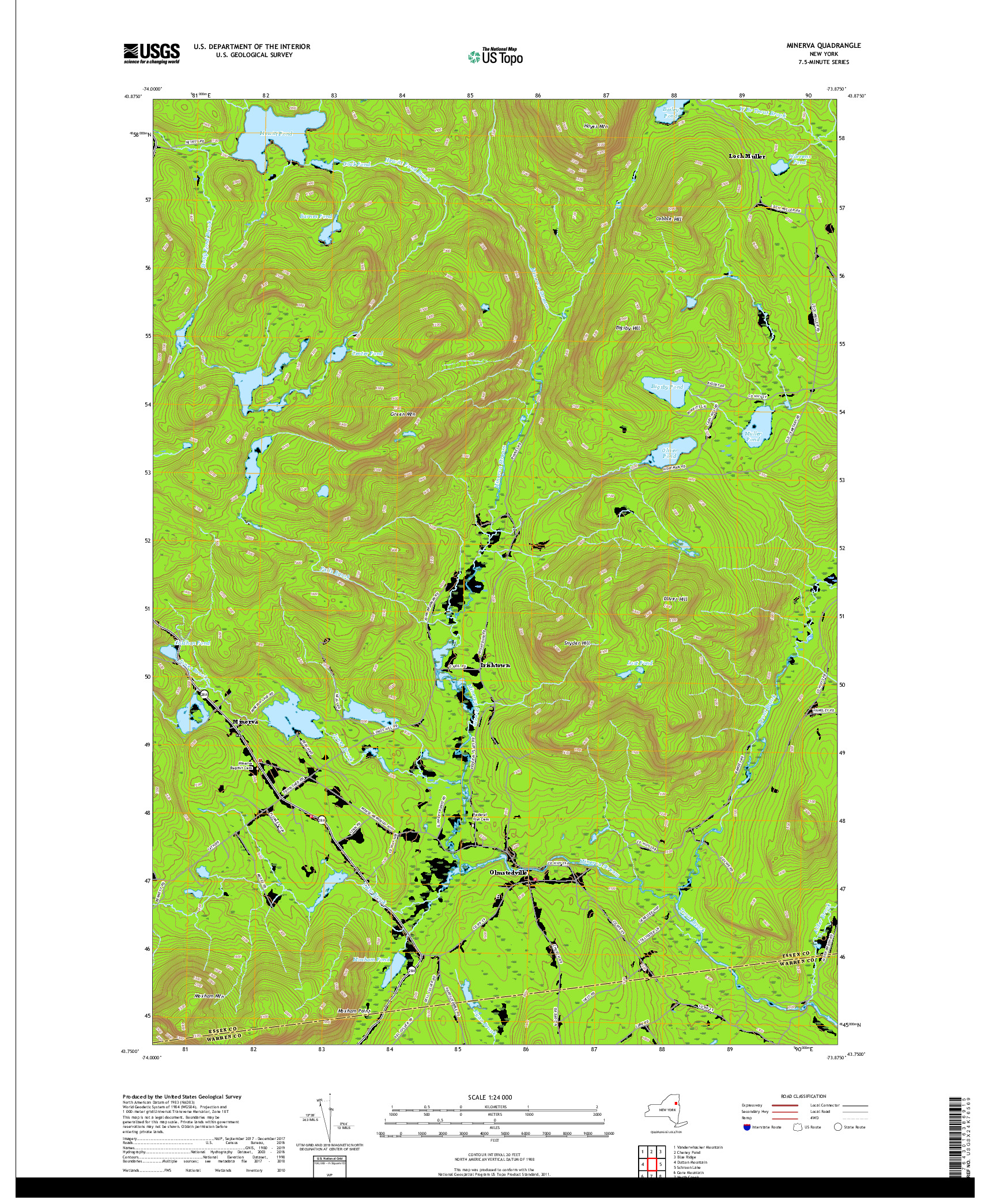 USGS US TOPO 7.5-MINUTE MAP FOR MINERVA, NY 2019