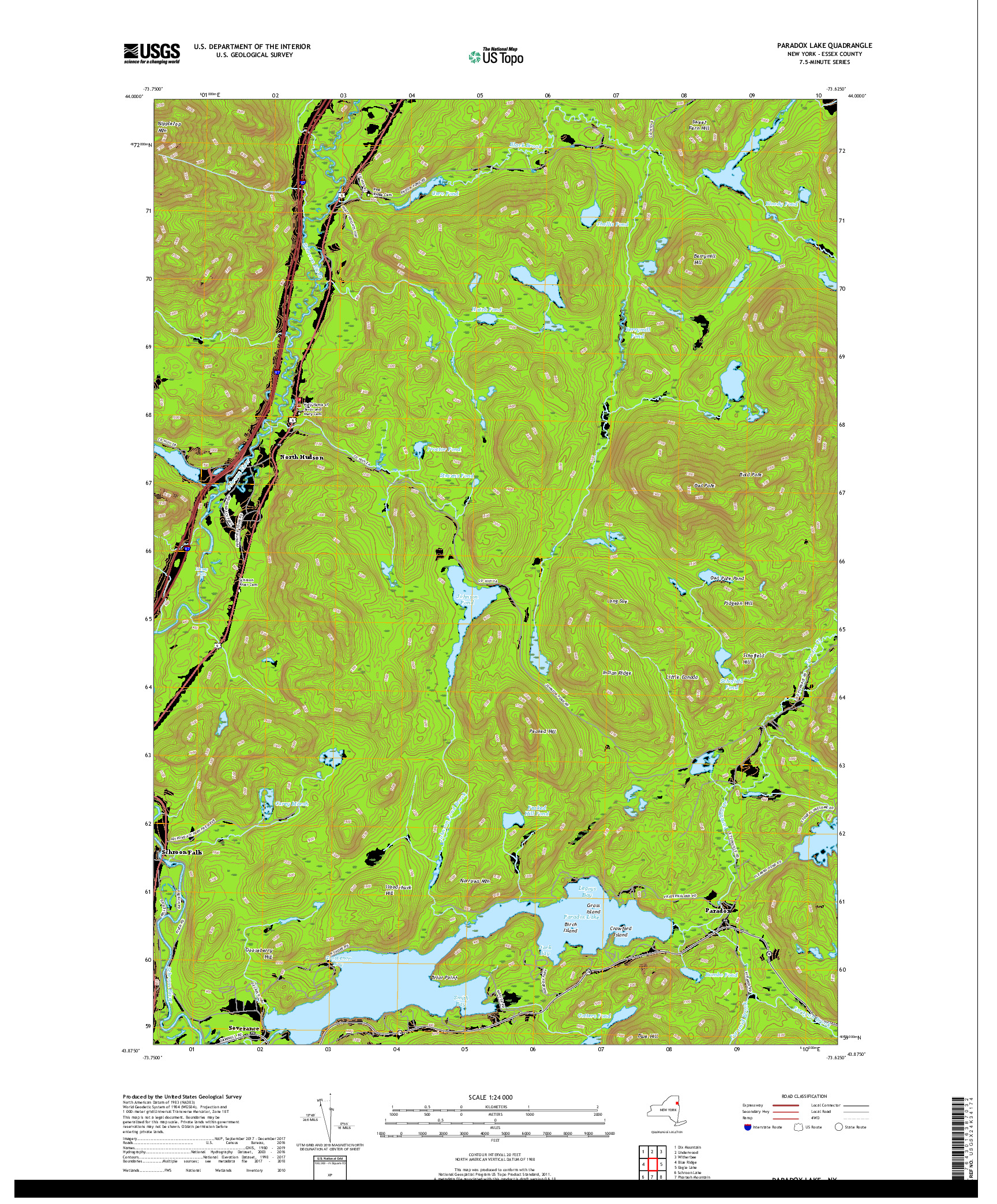 USGS US TOPO 7.5-MINUTE MAP FOR PARADOX LAKE, NY 2019