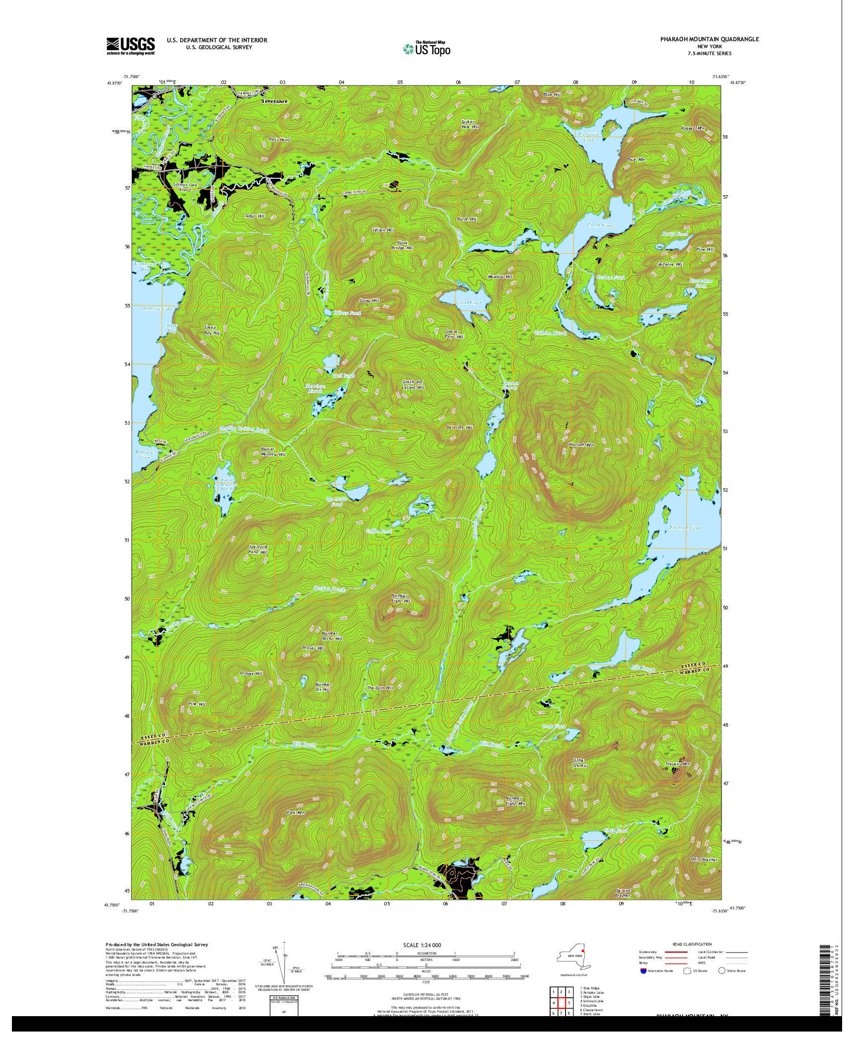 USGS US TOPO 7.5-MINUTE MAP FOR PHARAOH MOUNTAIN, NY 2019