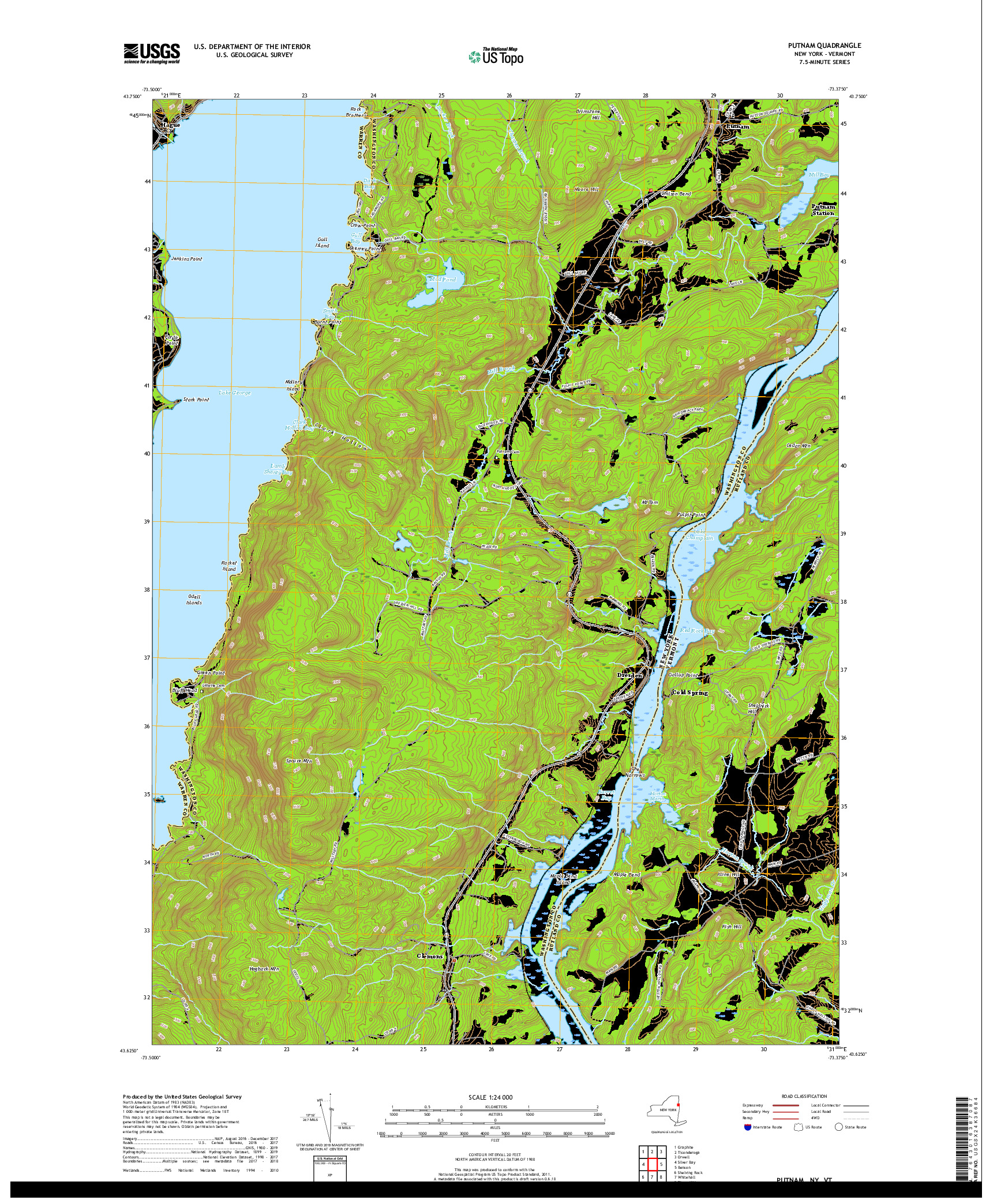 USGS US TOPO 7.5-MINUTE MAP FOR PUTNAM, NY,VT 2019