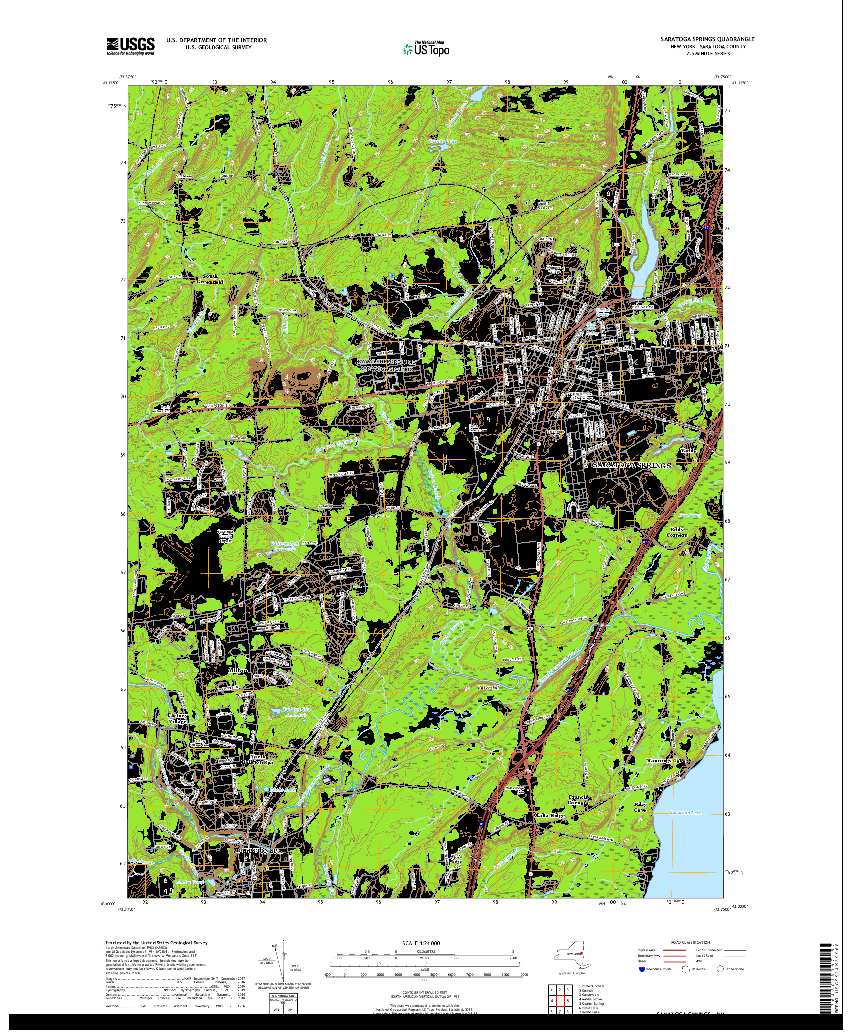 USGS US TOPO 7.5-MINUTE MAP FOR SARATOGA SPRINGS, NY 2019