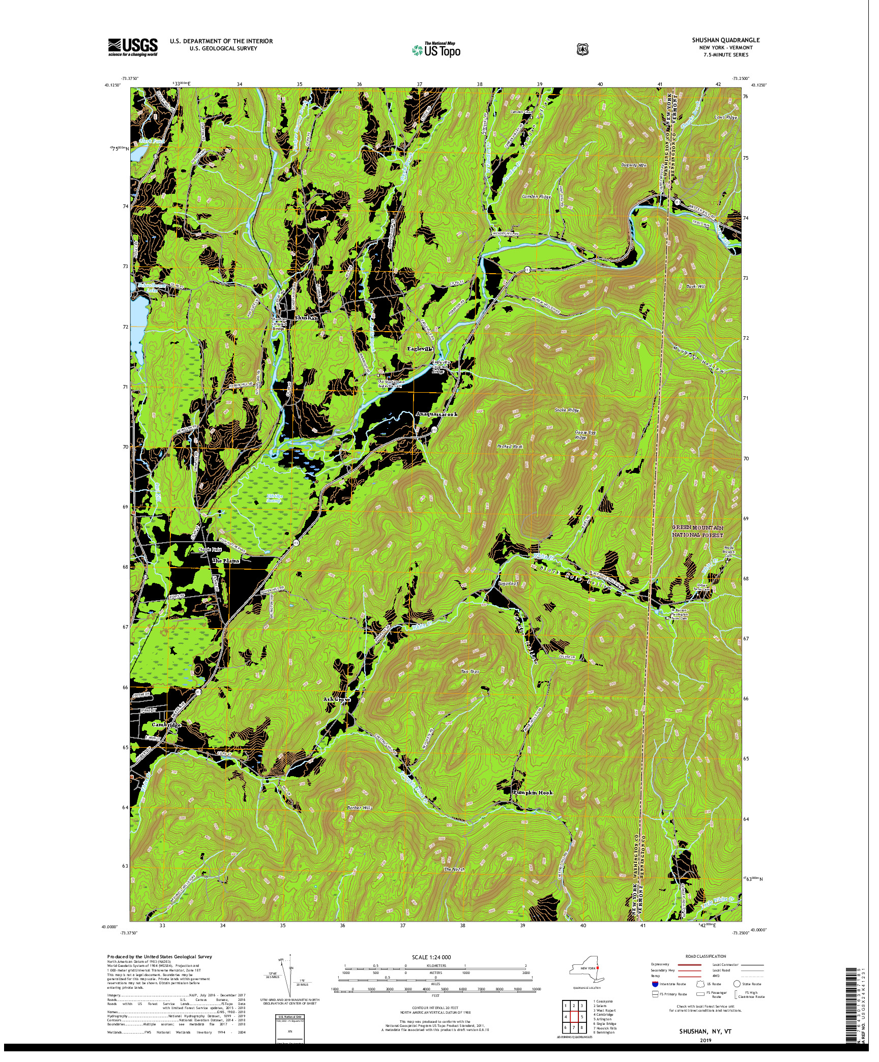 USGS US TOPO 7.5-MINUTE MAP FOR SHUSHAN, NY,VT 2019