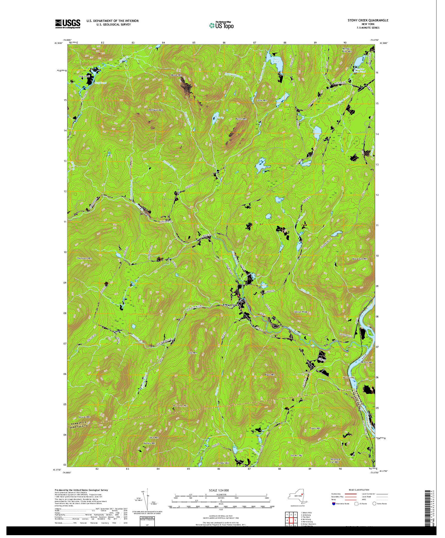 USGS US TOPO 7.5-MINUTE MAP FOR STONY CREEK, NY 2019