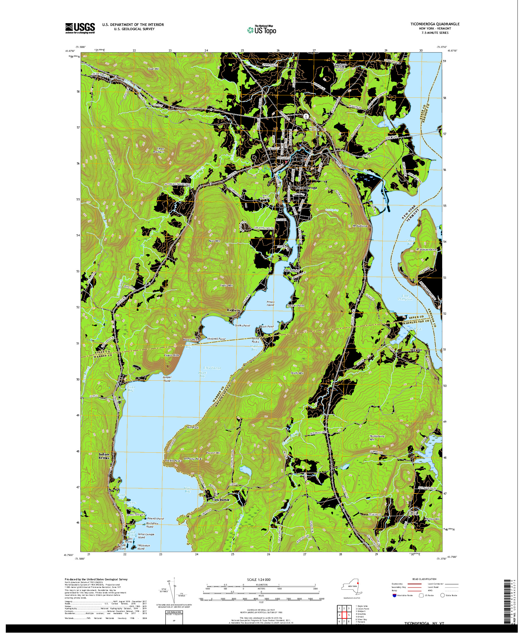 USGS US TOPO 7.5-MINUTE MAP FOR TICONDEROGA, NY,VT 2019