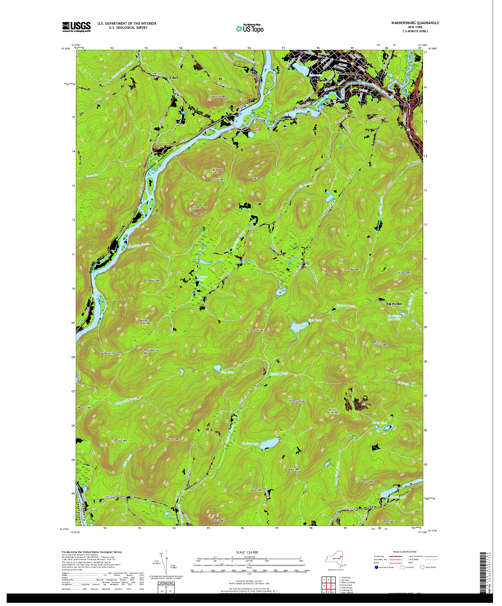 USGS US TOPO 7.5-MINUTE MAP FOR WARRENSBURG, NY 2019