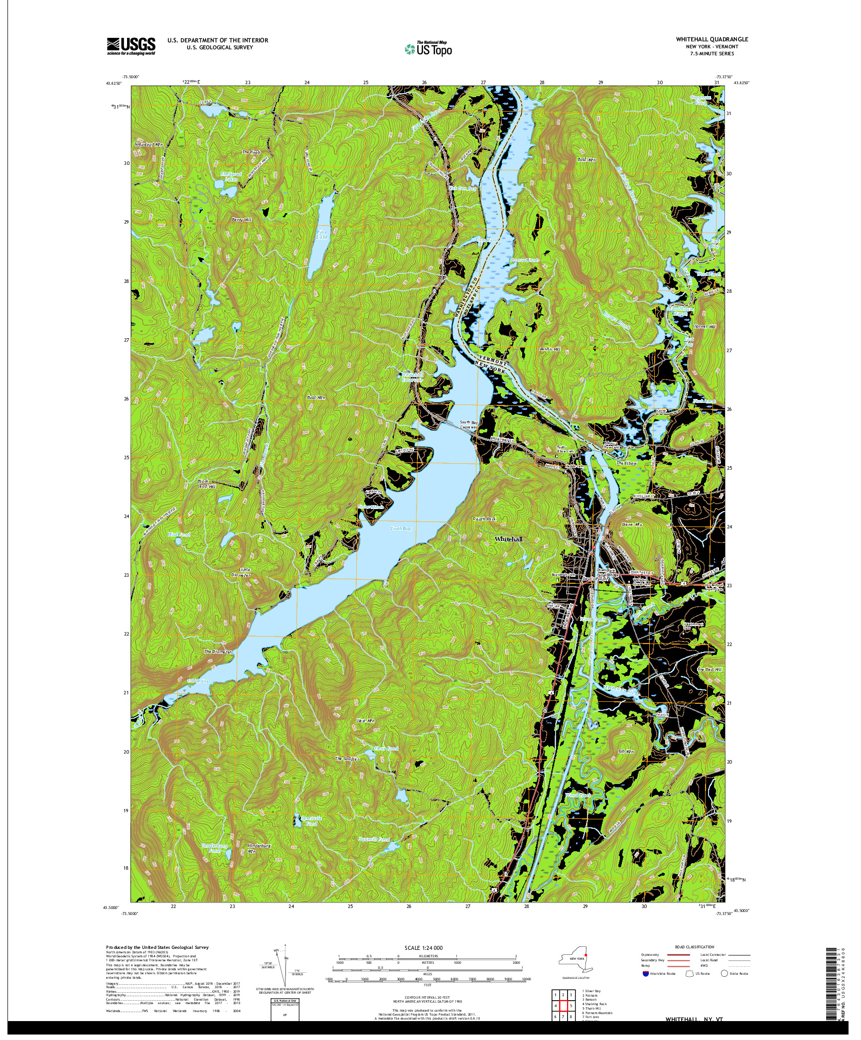 USGS US TOPO 7.5-MINUTE MAP FOR WHITEHALL, NY,VT 2019