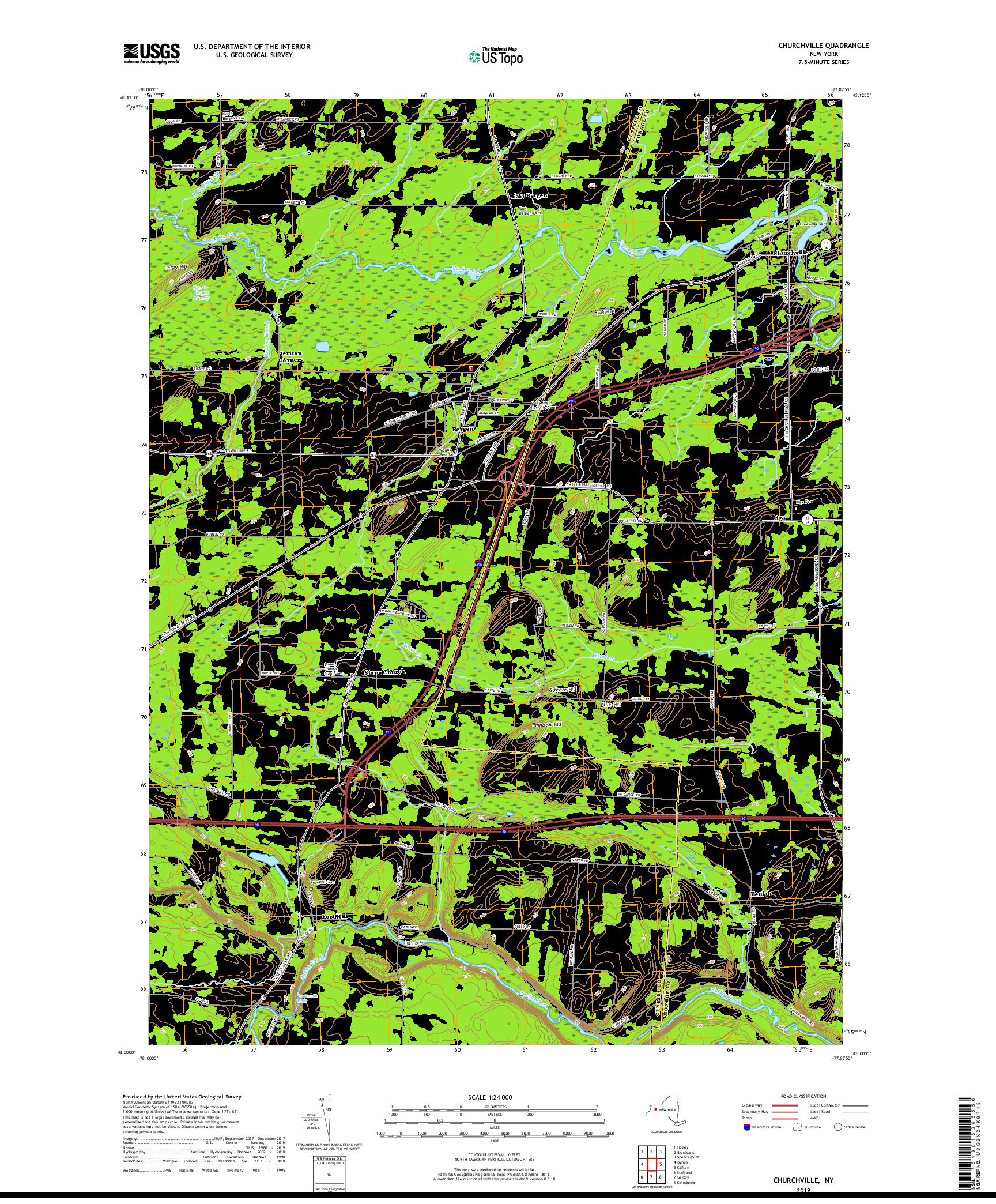 USGS US TOPO 7.5-MINUTE MAP FOR CHURCHVILLE, NY 2019