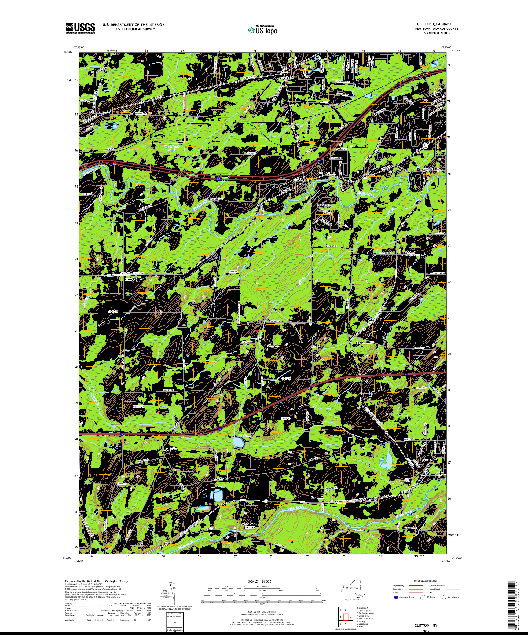 USGS US TOPO 7.5-MINUTE MAP FOR CLIFTON, NY 2019