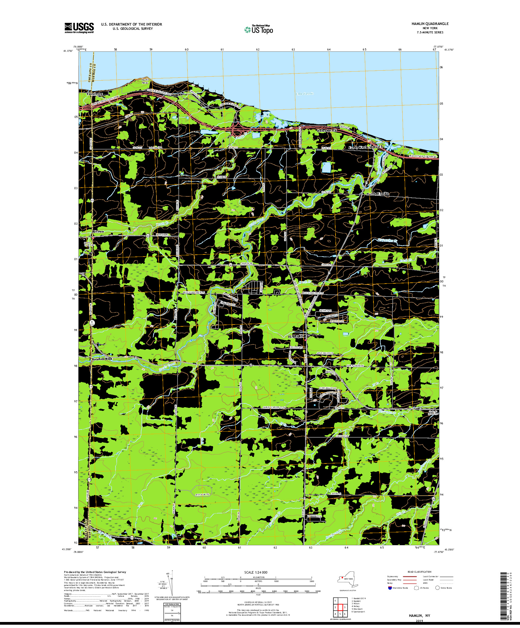 USGS US TOPO 7.5-MINUTE MAP FOR HAMLIN, NY 2019