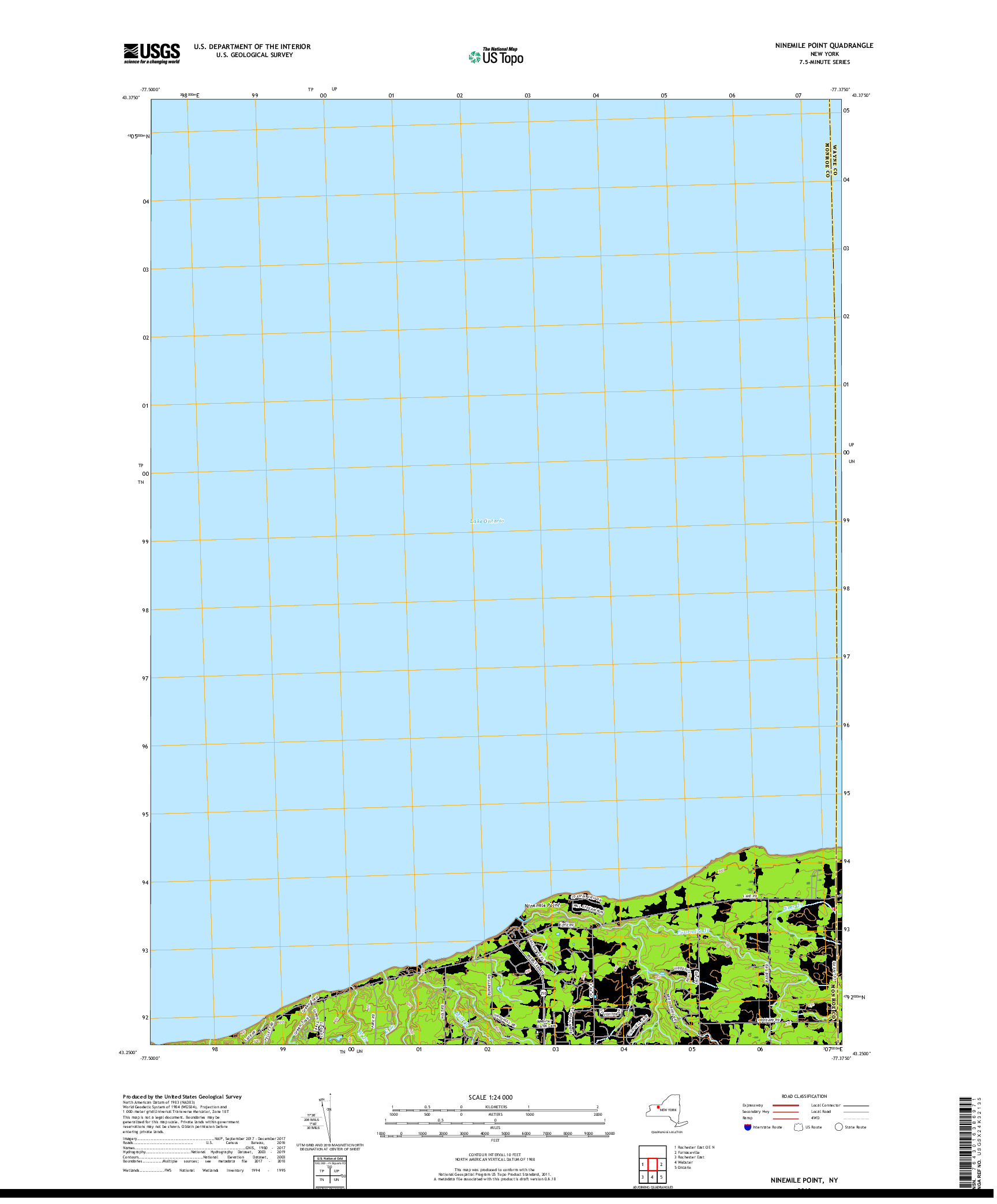 USGS US TOPO 7.5-MINUTE MAP FOR NINEMILE POINT, NY 2019