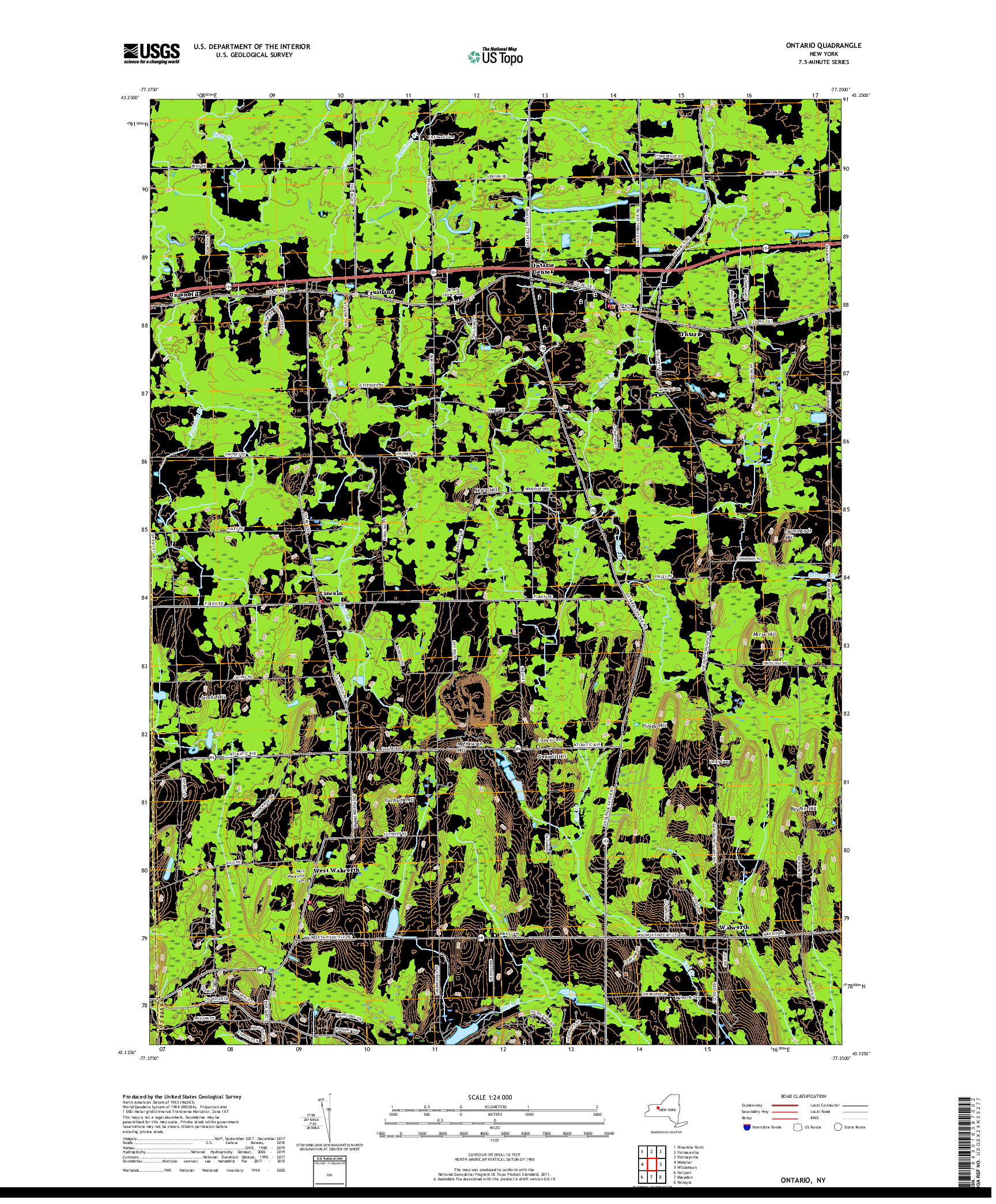 USGS US TOPO 7.5-MINUTE MAP FOR ONTARIO, NY 2019