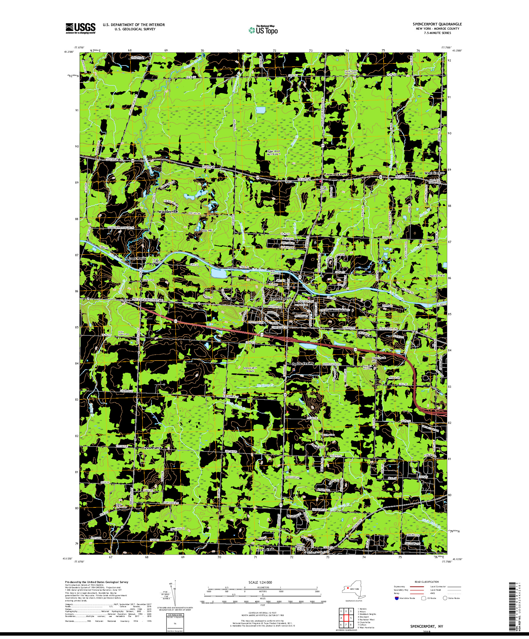 USGS US TOPO 7.5-MINUTE MAP FOR SPENCERPORT, NY 2019