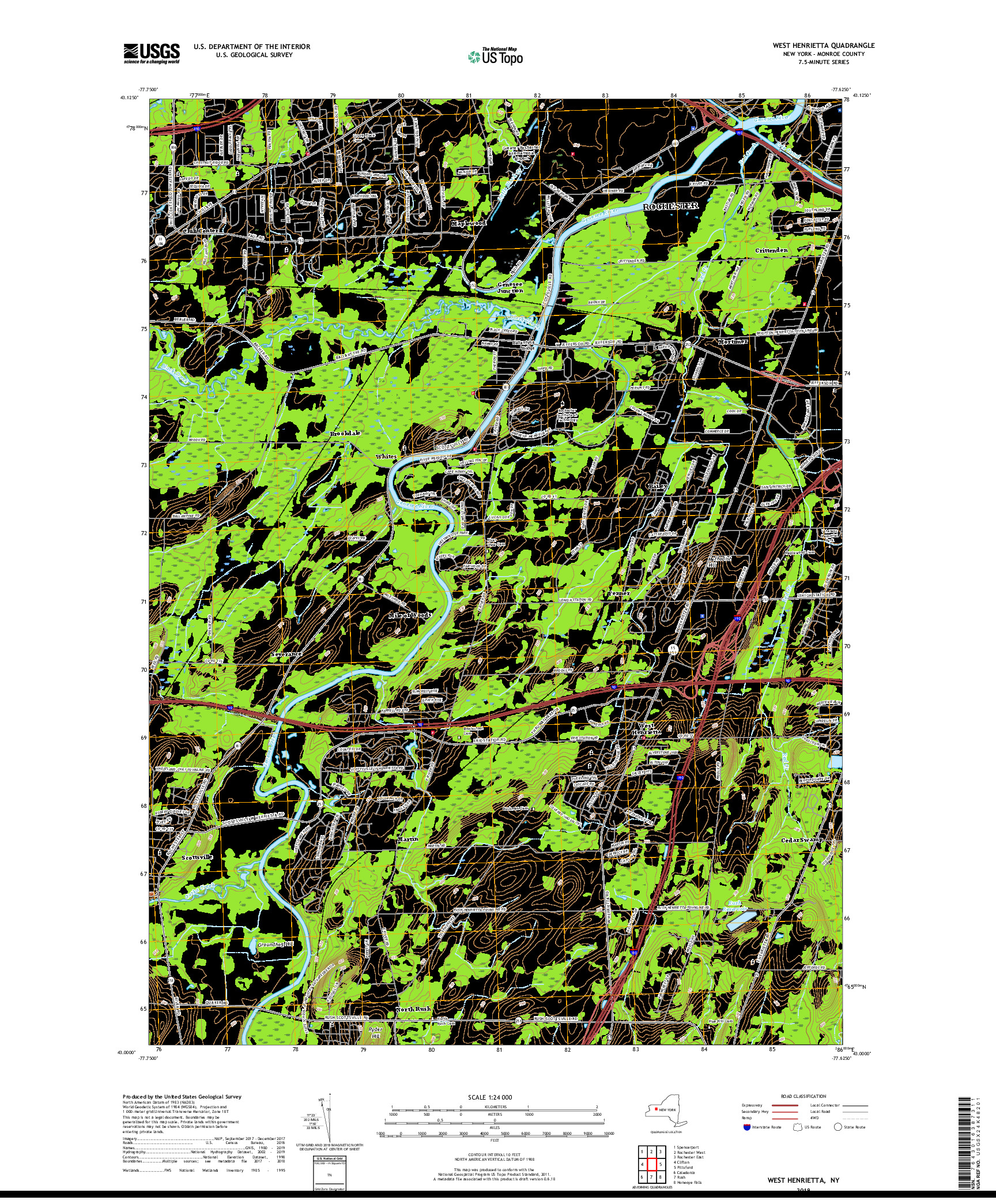 USGS US TOPO 7.5-MINUTE MAP FOR WEST HENRIETTA, NY 2019