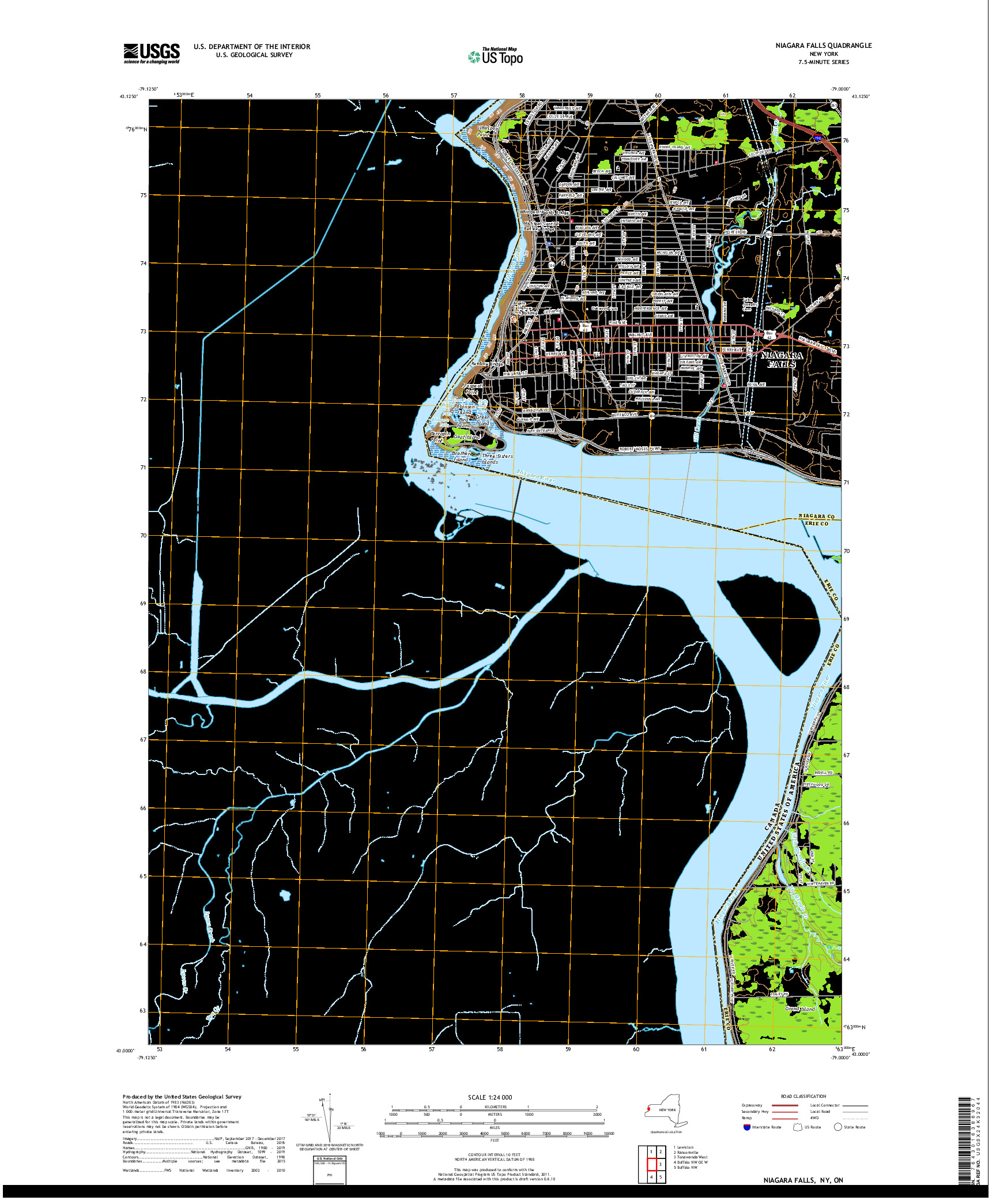 USGS US TOPO 7.5-MINUTE MAP FOR NIAGARA FALLS, NY,ON 2019