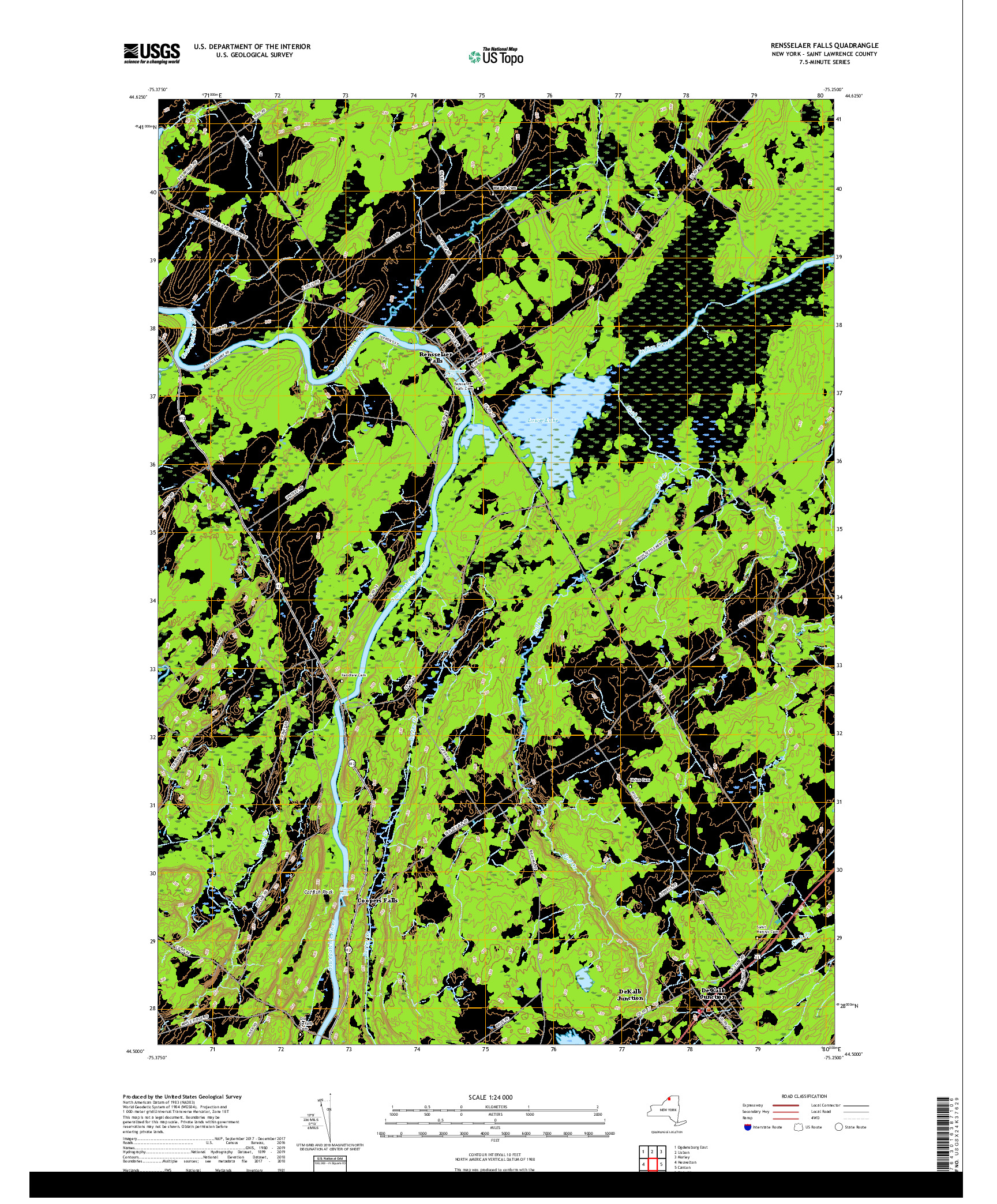 USGS US TOPO 7.5-MINUTE MAP FOR RENSSELAER FALLS, NY 2019