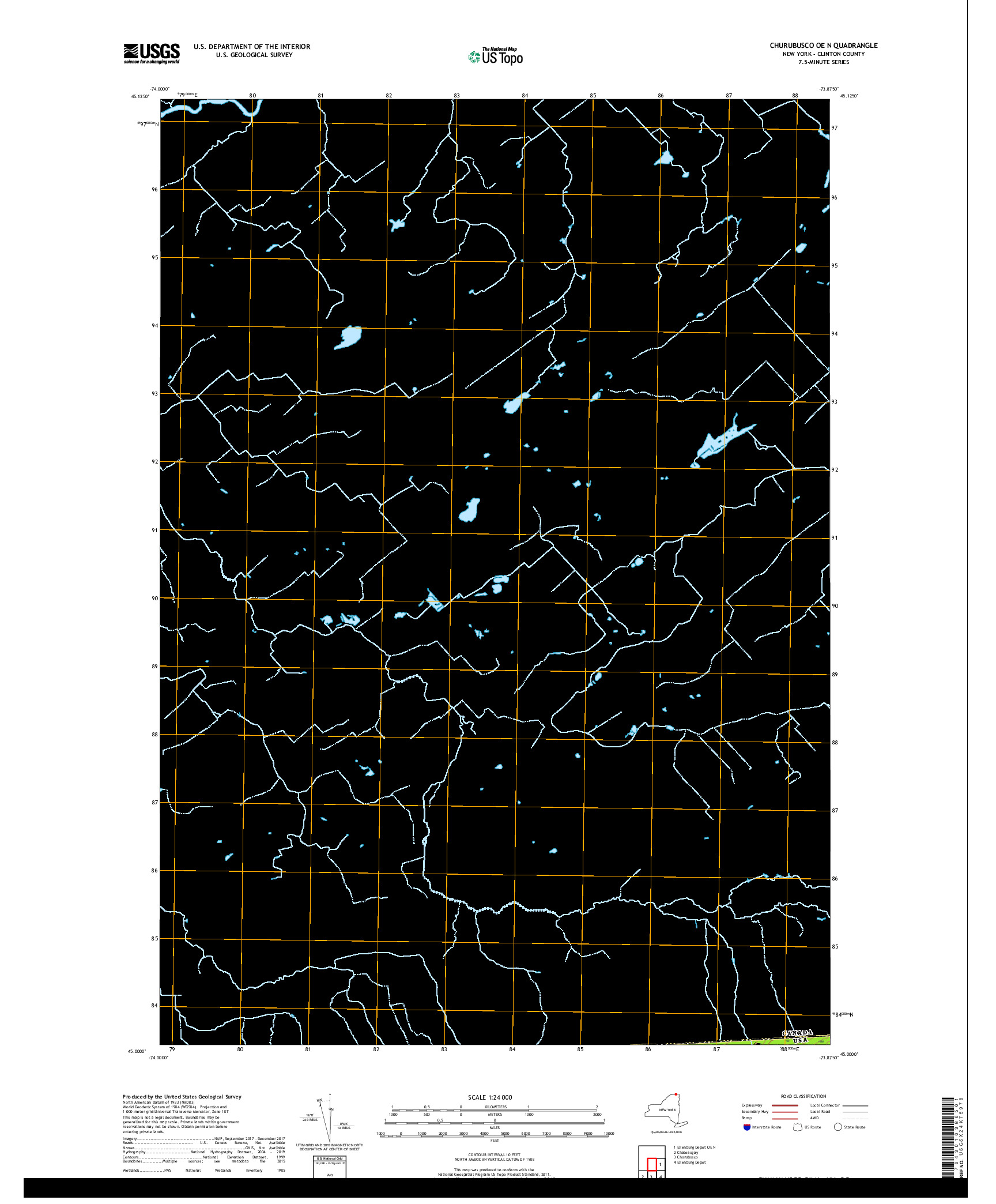 USGS US TOPO 7.5-MINUTE MAP FOR CHURUBUSCO OE N, NY,QC 2019