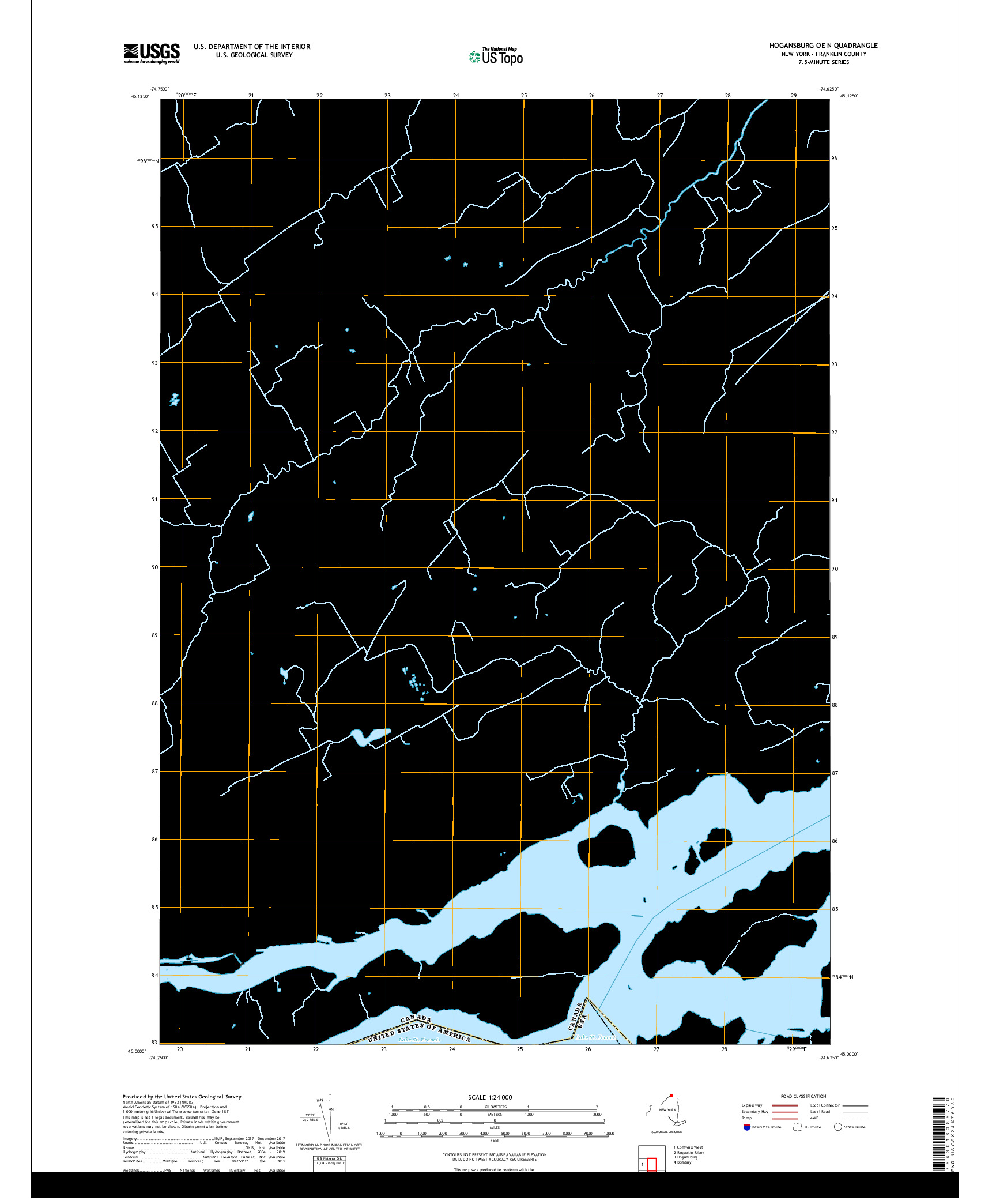 USGS US TOPO 7.5-MINUTE MAP FOR HOGANSBURG OE N, NY,ON,QC 2019