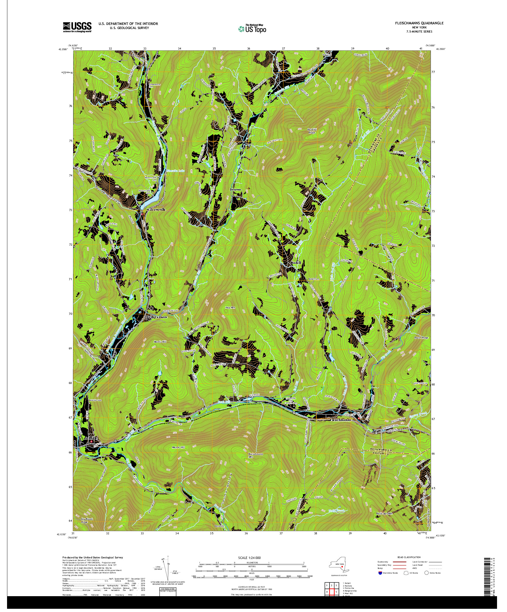 USGS US TOPO 7.5-MINUTE MAP FOR FLEISCHMANNS, NY 2019