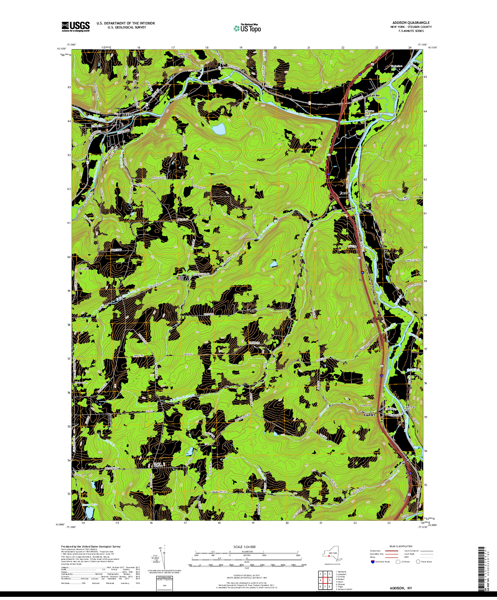 USGS US TOPO 7.5-MINUTE MAP FOR ADDISON, NY 2019