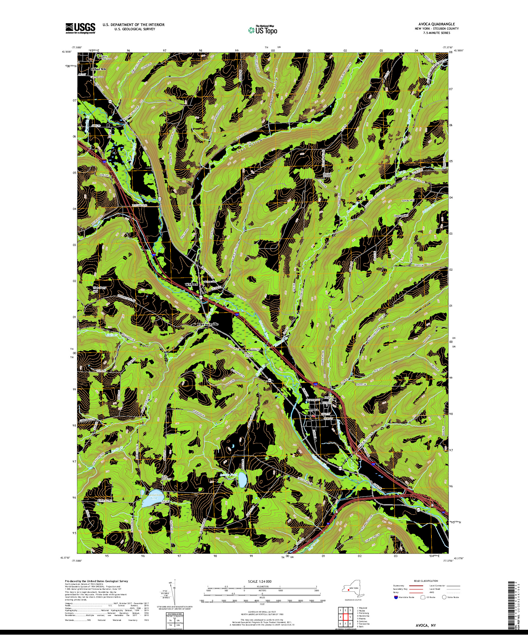 USGS US TOPO 7.5-MINUTE MAP FOR AVOCA, NY 2019