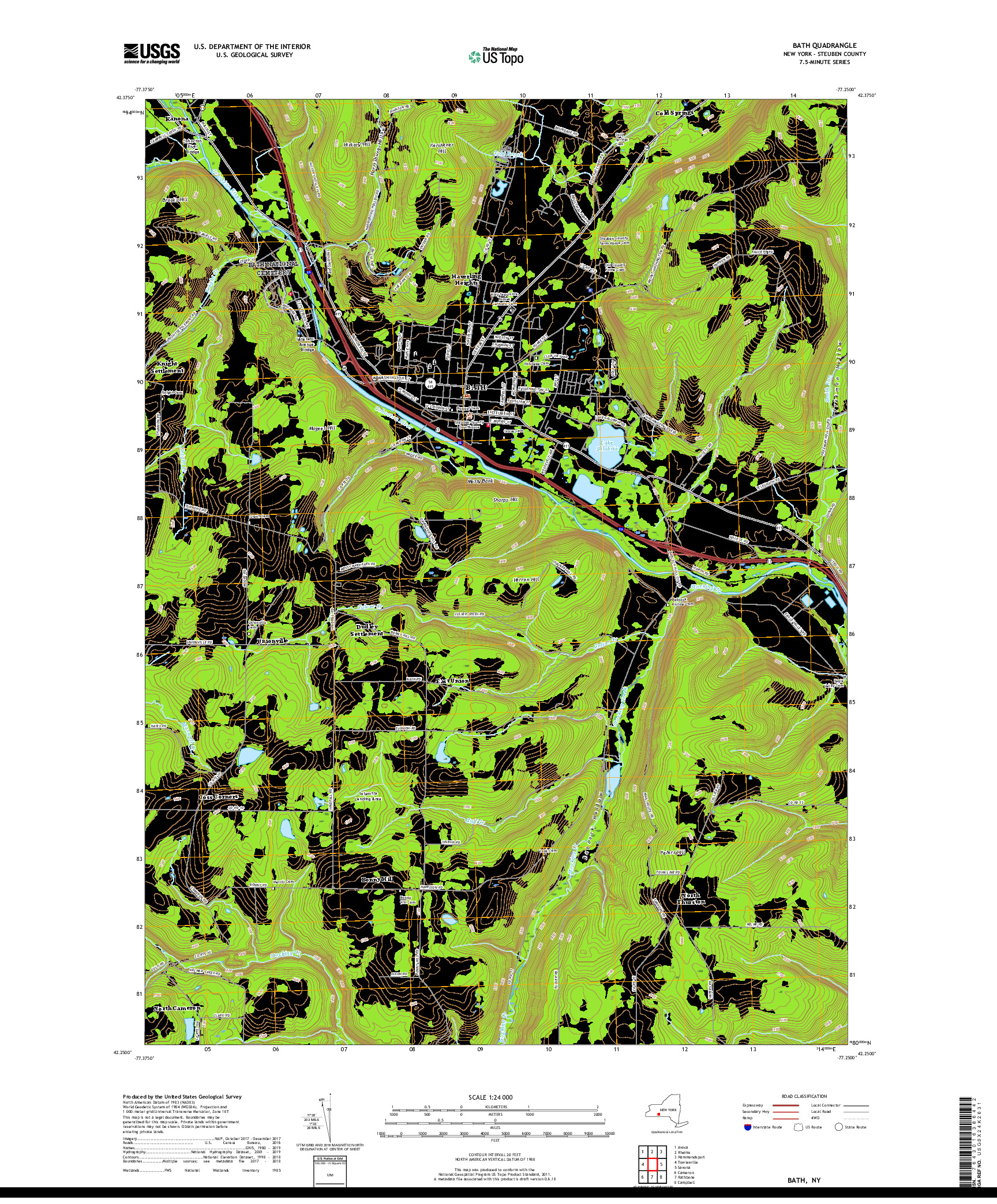 USGS US TOPO 7.5-MINUTE MAP FOR BATH, NY 2019