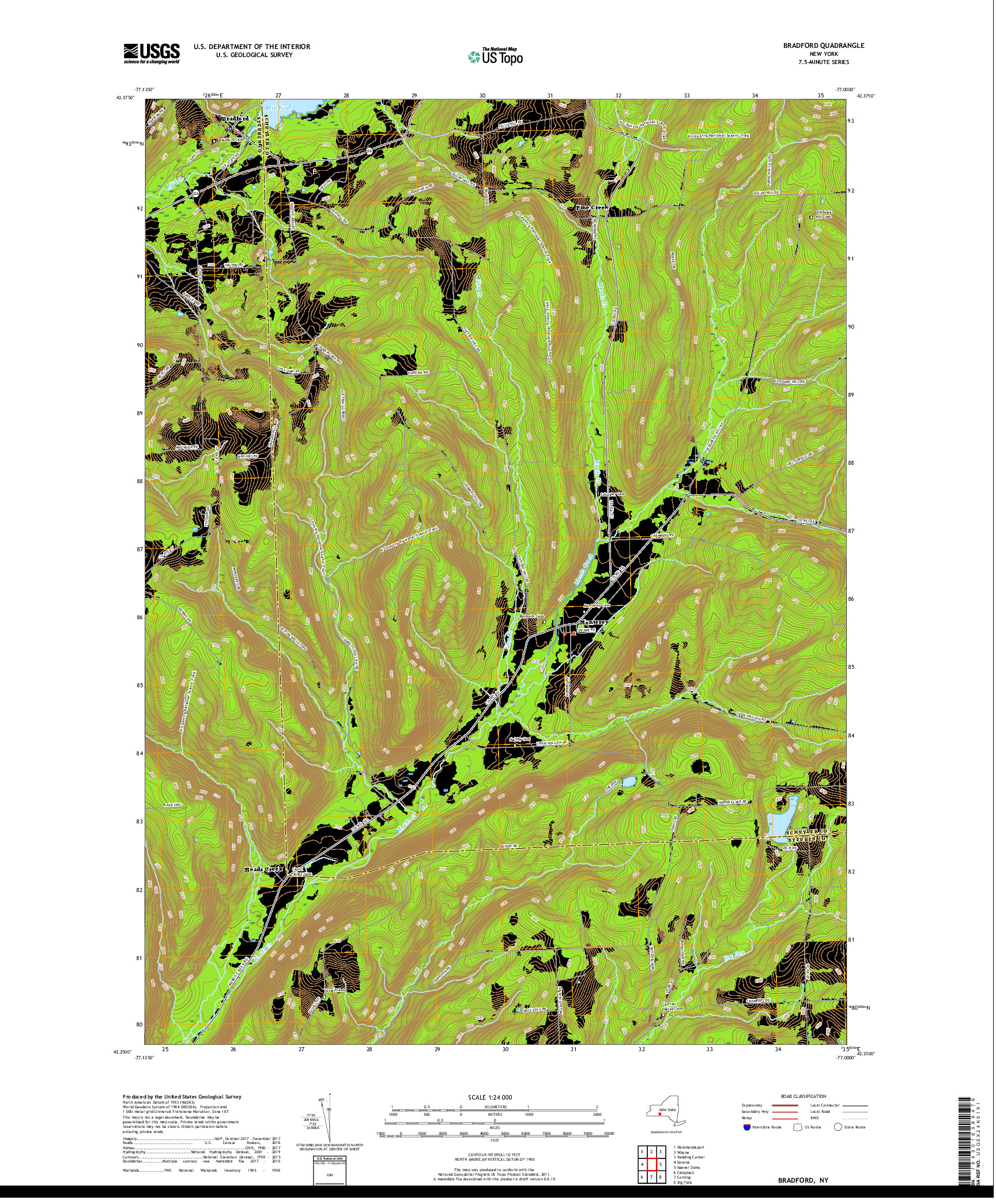 USGS US TOPO 7.5-MINUTE MAP FOR BRADFORD, NY 2019