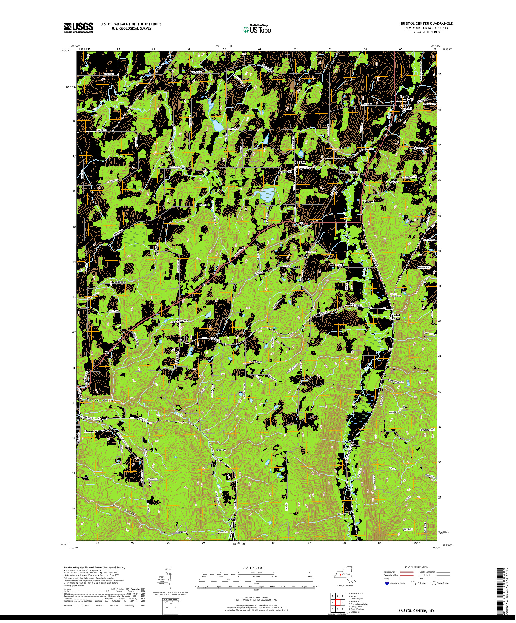 USGS US TOPO 7.5-MINUTE MAP FOR BRISTOL CENTER, NY 2019