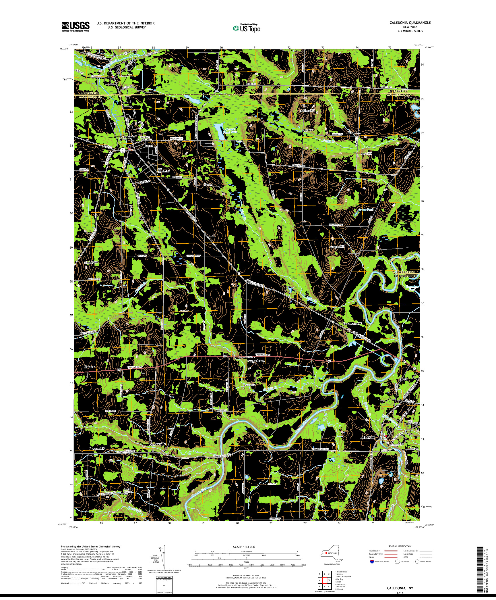 USGS US TOPO 7.5-MINUTE MAP FOR CALEDONIA, NY 2019