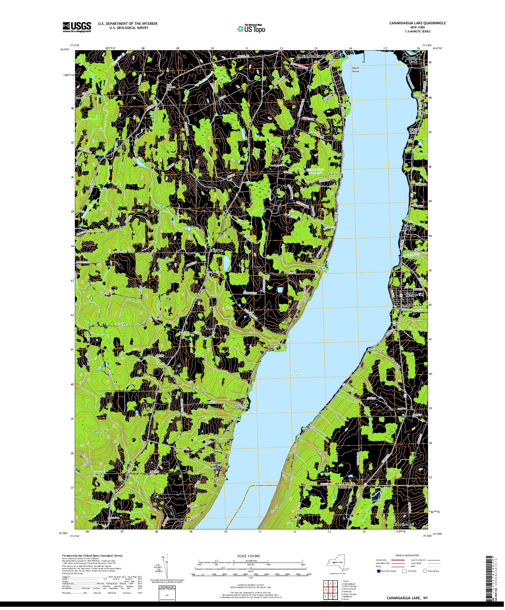 USGS US TOPO 7.5-MINUTE MAP FOR CANANDAIGUA LAKE, NY 2019