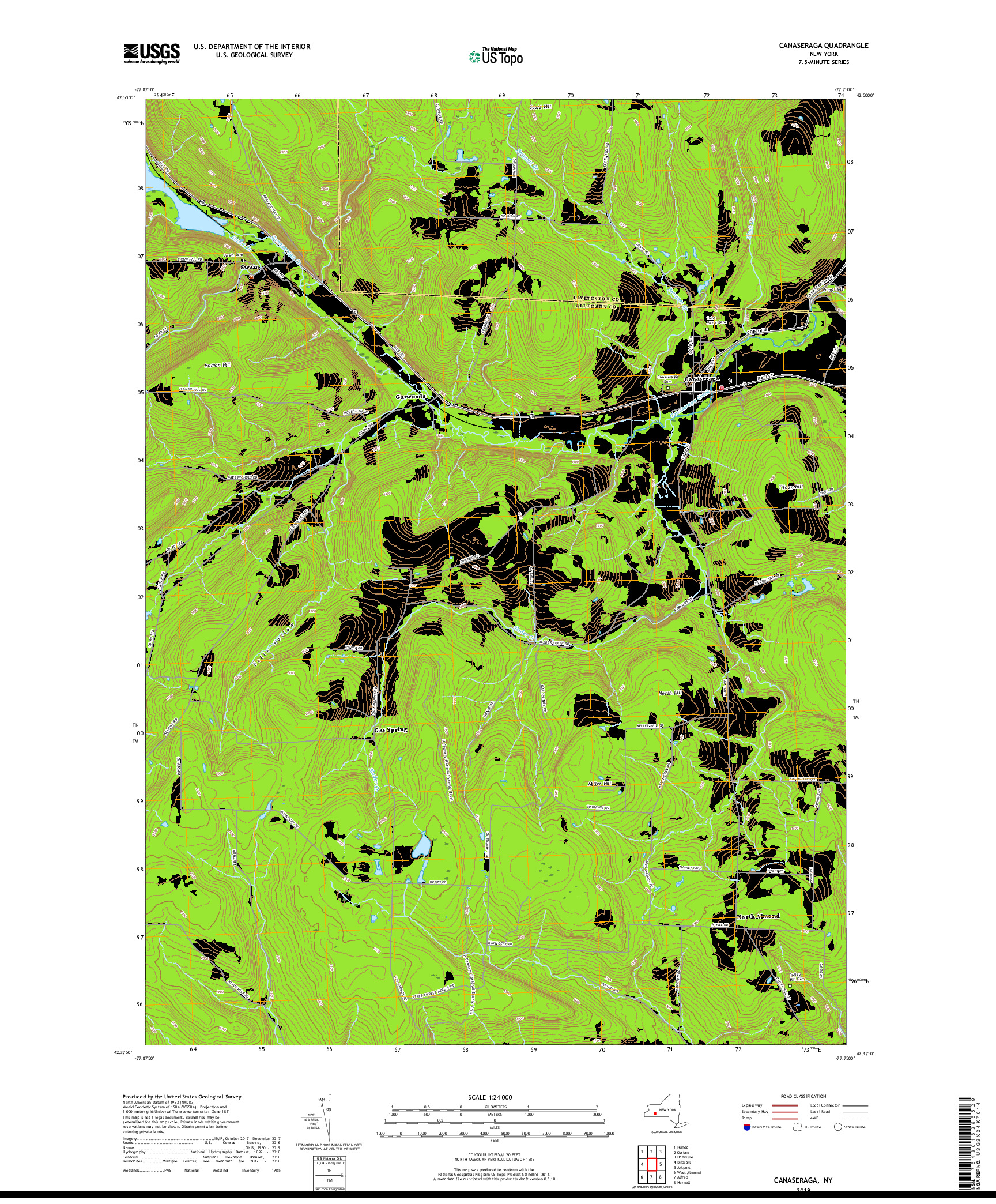 USGS US TOPO 7.5-MINUTE MAP FOR CANASERAGA, NY 2019