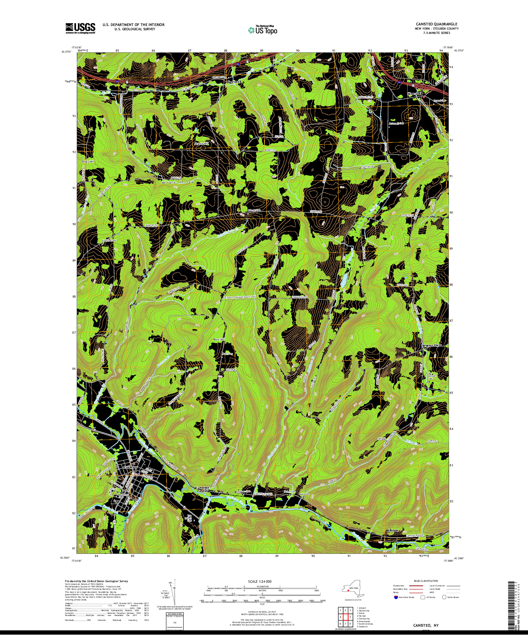 USGS US TOPO 7.5-MINUTE MAP FOR CANISTEO, NY 2019