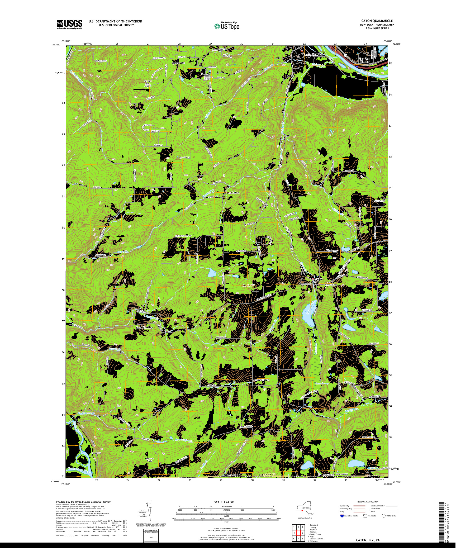 USGS US TOPO 7.5-MINUTE MAP FOR CATON, NY,PA 2019