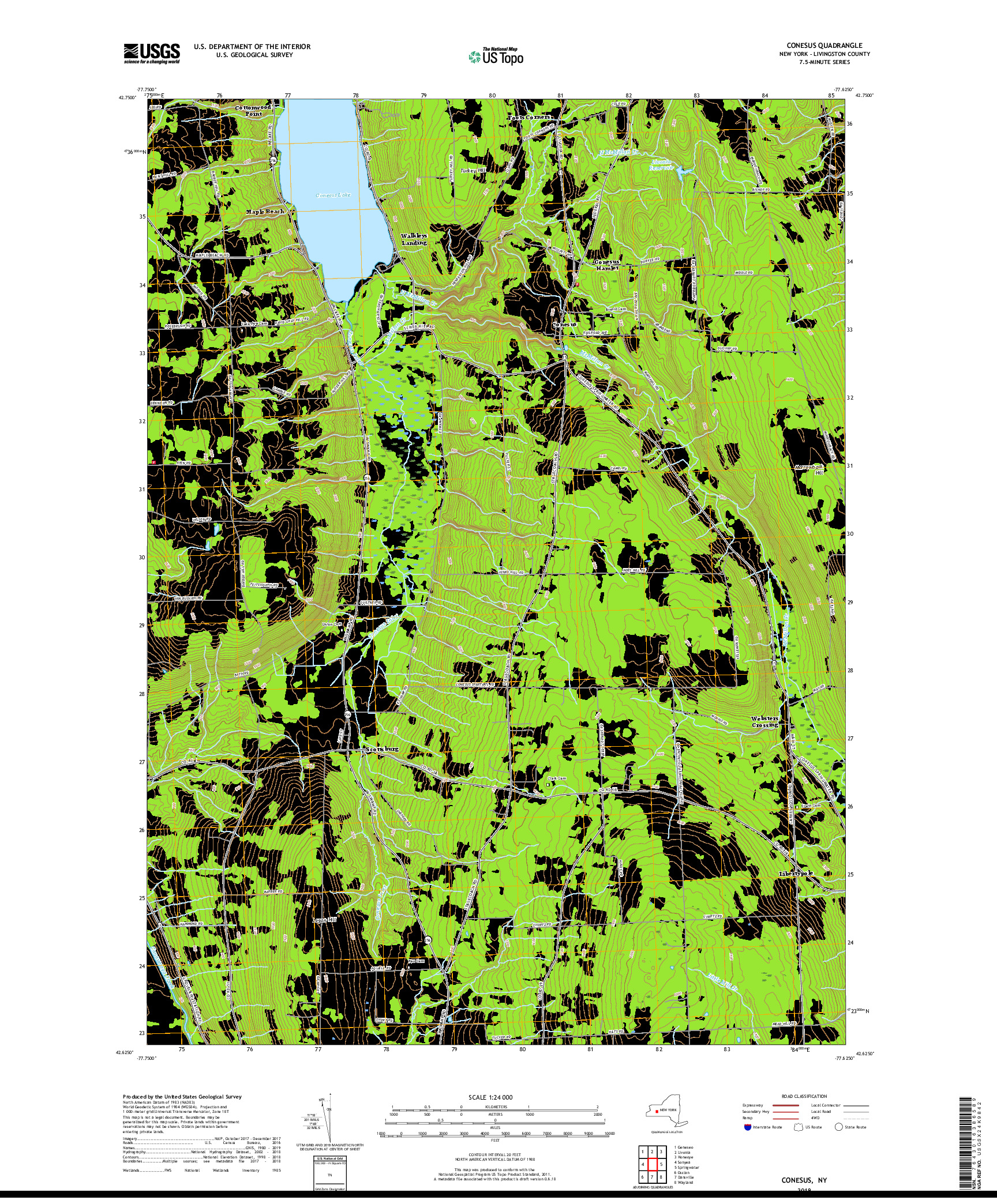 USGS US TOPO 7.5-MINUTE MAP FOR CONESUS, NY 2019